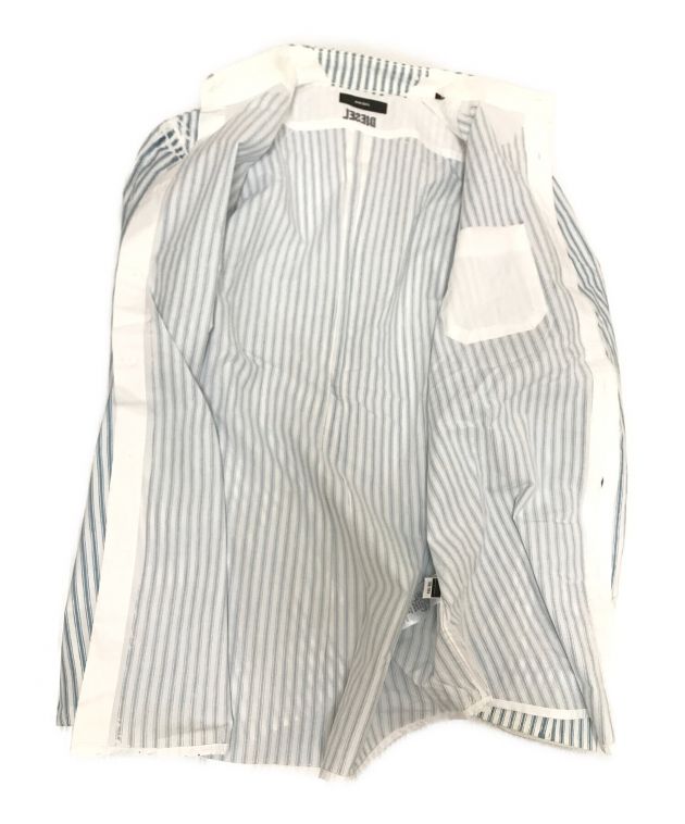 DIESEL (ディーゼル) ストライププリントシャツ ホワイト×ブルー サイズ:M