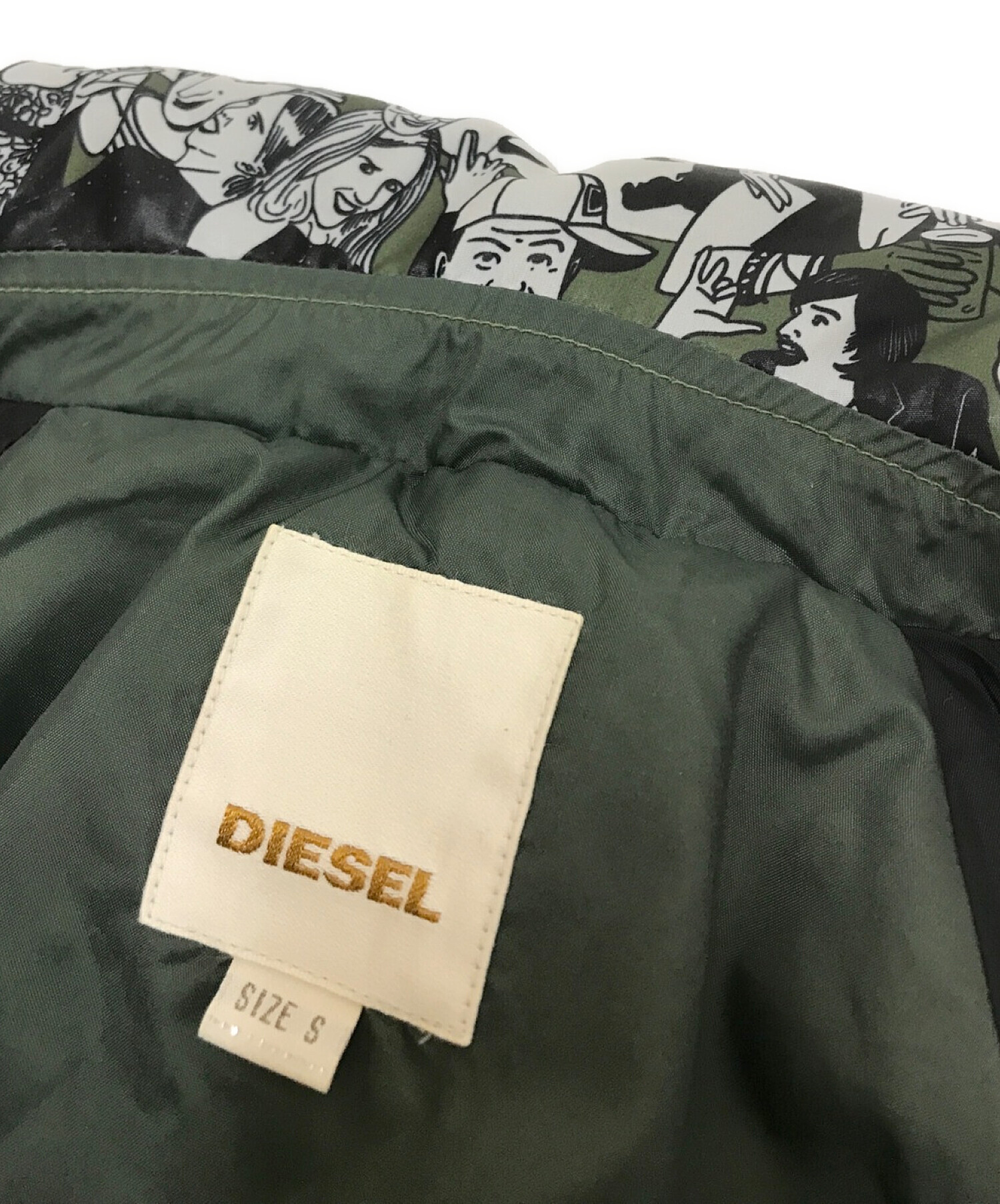 DIESEL (ディーゼル) 総柄ナイロンジャケット カーキ×ホワイト サイズ:下記参照