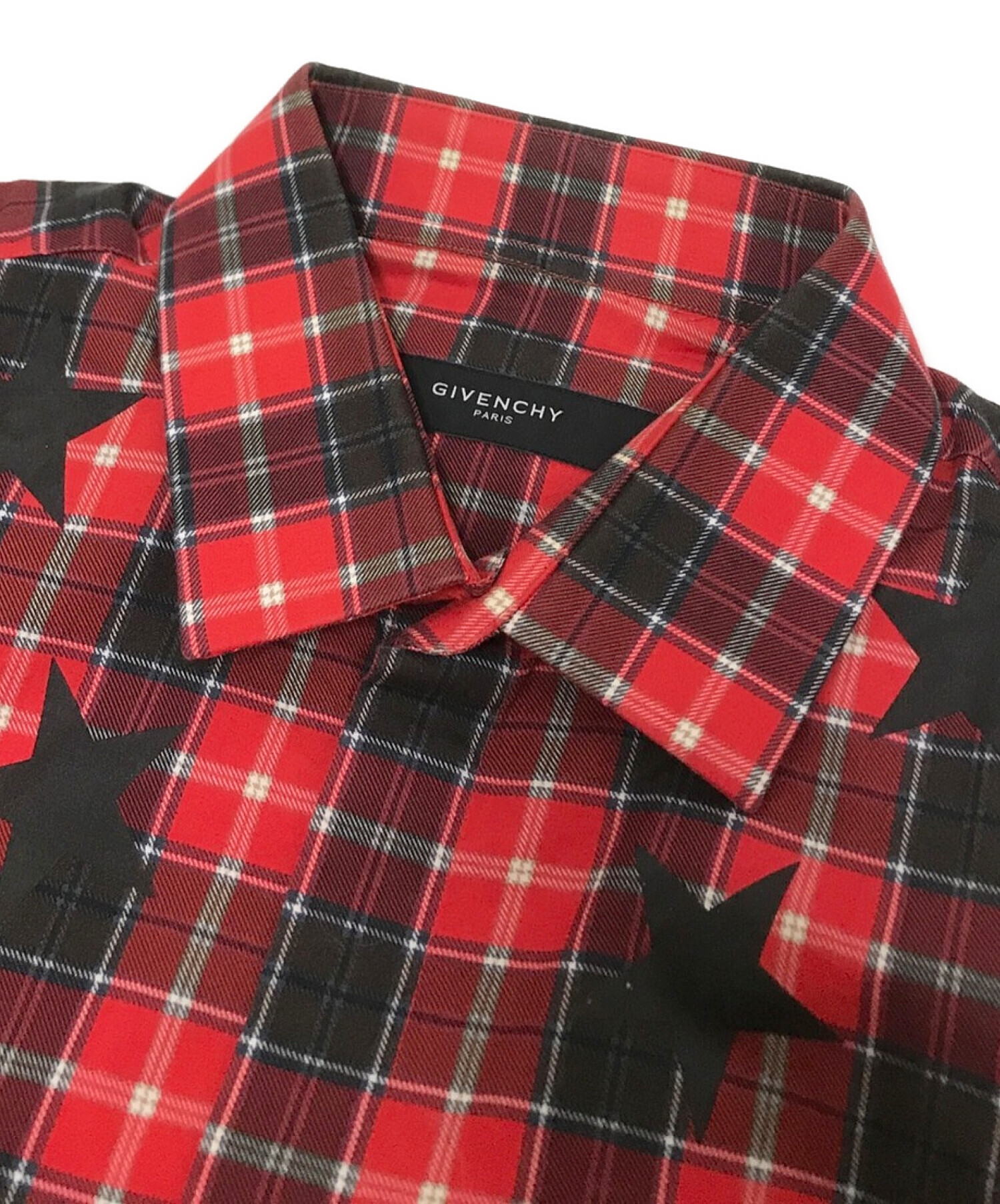 GIVENCHY (ジバンシィ) スタープリントチェックシャツ レッド×ブラック サイズ:40