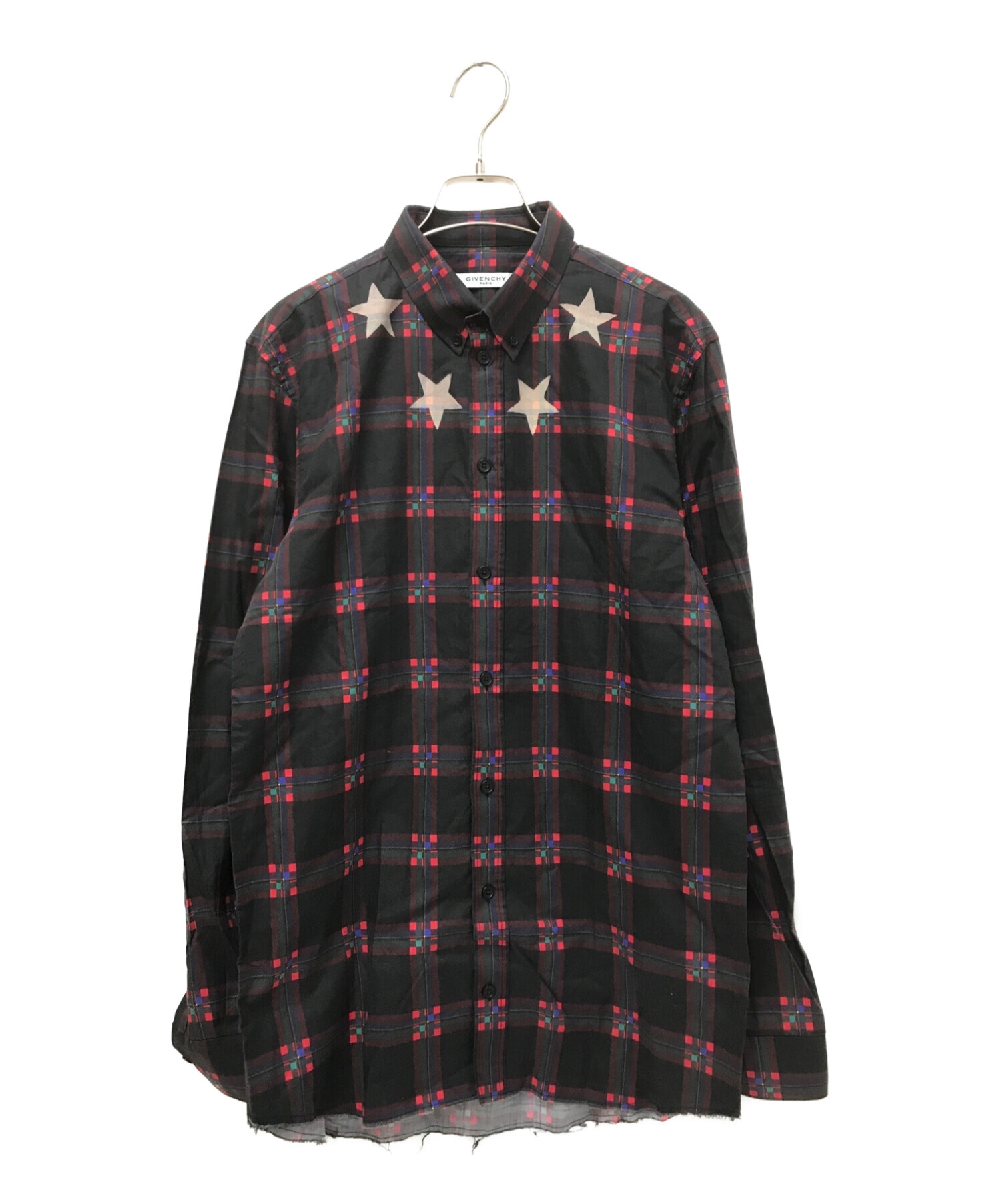 GIVENCHY (ジバンシィ) スタープリントチェックシャツ ブラック×レッド サイズ:39