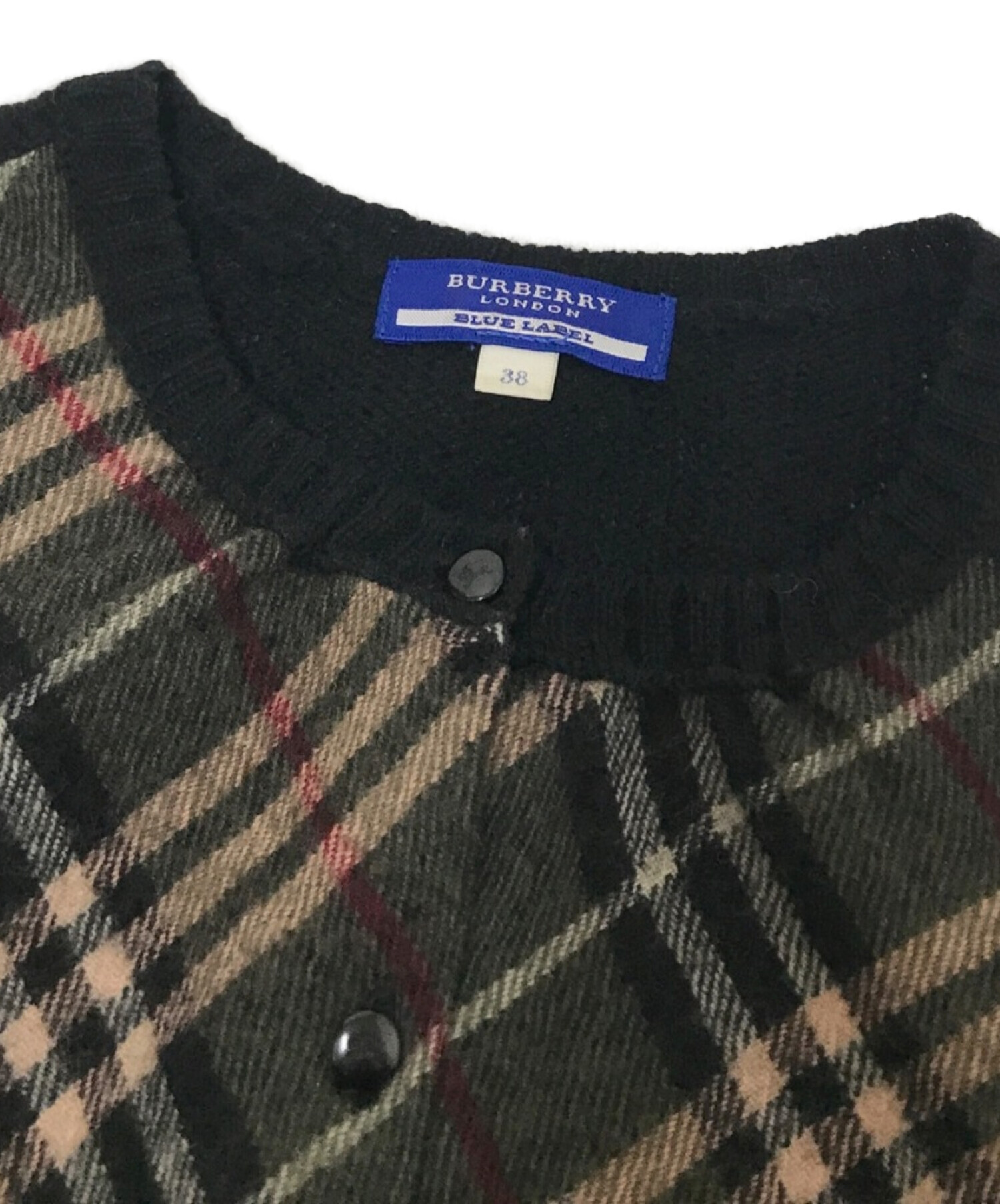 BURBERRY BLUE LABEL (バーバリーブルーレーベル) ノバチェックニットカーディガン ブラック サイズ:38