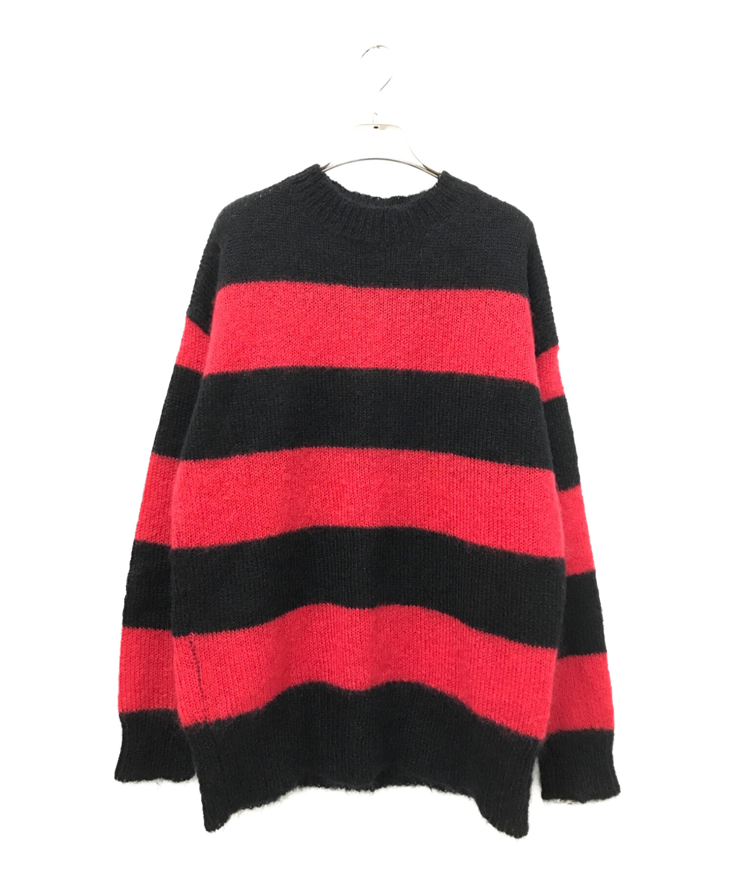 uniform experiment (ユニフォームエクスペリメント) MOHAIR BORDER CREW NECK KNIT ブラック×レッド  サイズ:1