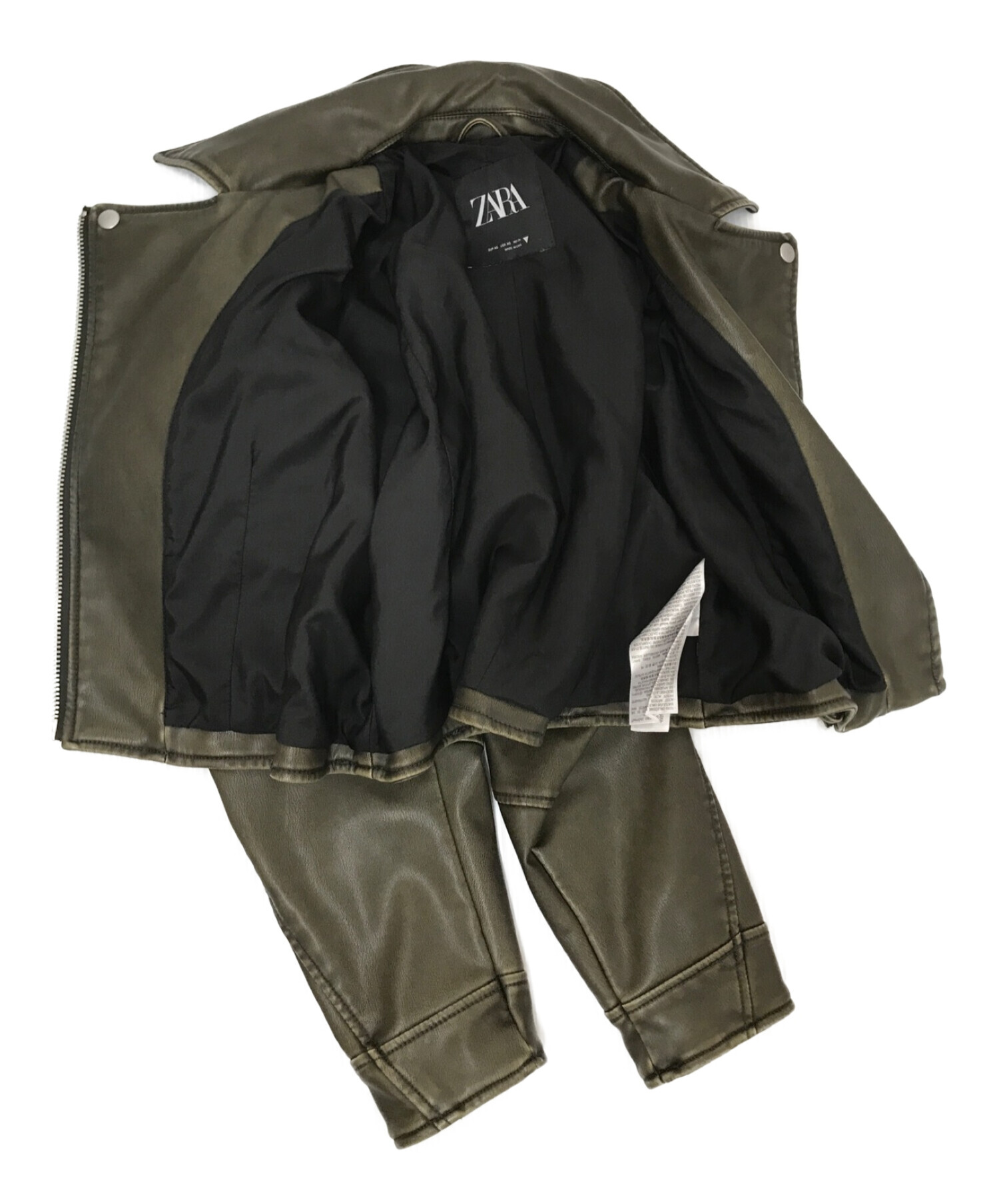 ZARA (ザラ) ヴィンテージ加工ライダースジャケット ブラウン サイズ:US:XS