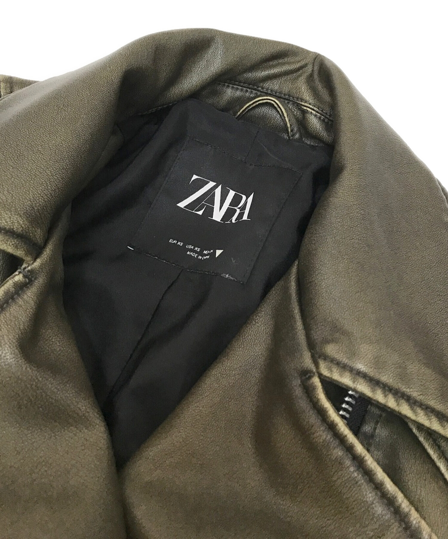 ZARA (ザラ) ヴィンテージ加工ライダースジャケット ブラウン サイズ:US:XS