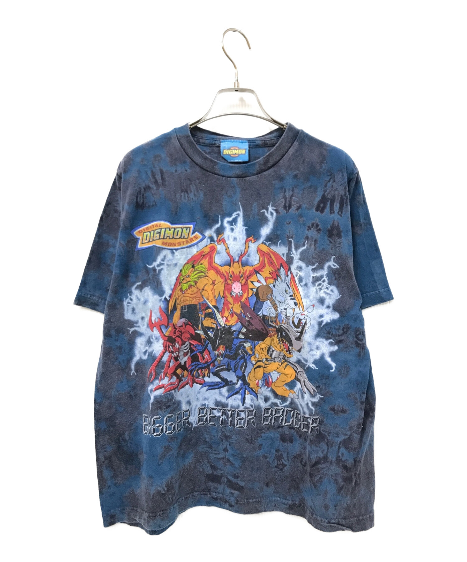 DIGIMON (デジモン) 00'sタイダイ柄アニメTシャツ グレー×ブルー サイズ:XL