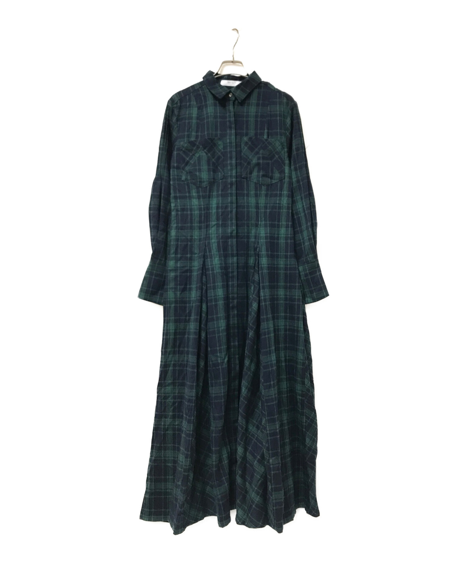 HER LIP TO (ハーリップトゥ) Checkered Pleats Long Shirt Dress グリーン サイズ:M