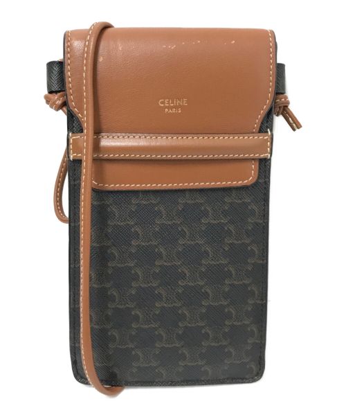 中古・古着通販】CELINE (セリーヌ) フラップ付きモバイルポーチ/トリオンフキャンバス＆ラムスキン ブラウン  サイズ:下記参照｜ブランド・古着通販 トレファク公式【TREFAC FASHION】スマホサイト