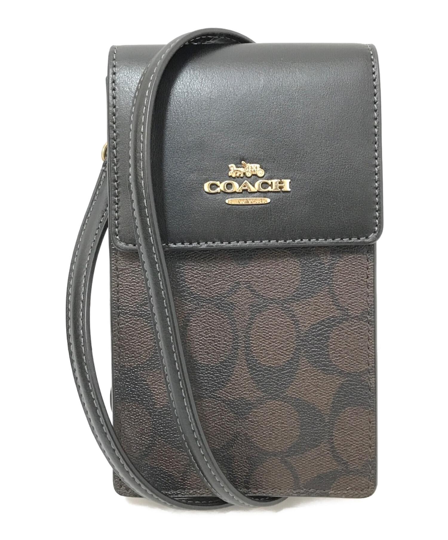 中古・古着通販】COACH (コーチ) ノース/サウス フォーン クロスボディ・シグネチャー キャンバス ブラウン×ブラック  サイズ:下記参照｜ブランド・古着通販 トレファク公式【TREFAC FASHION】スマホサイト