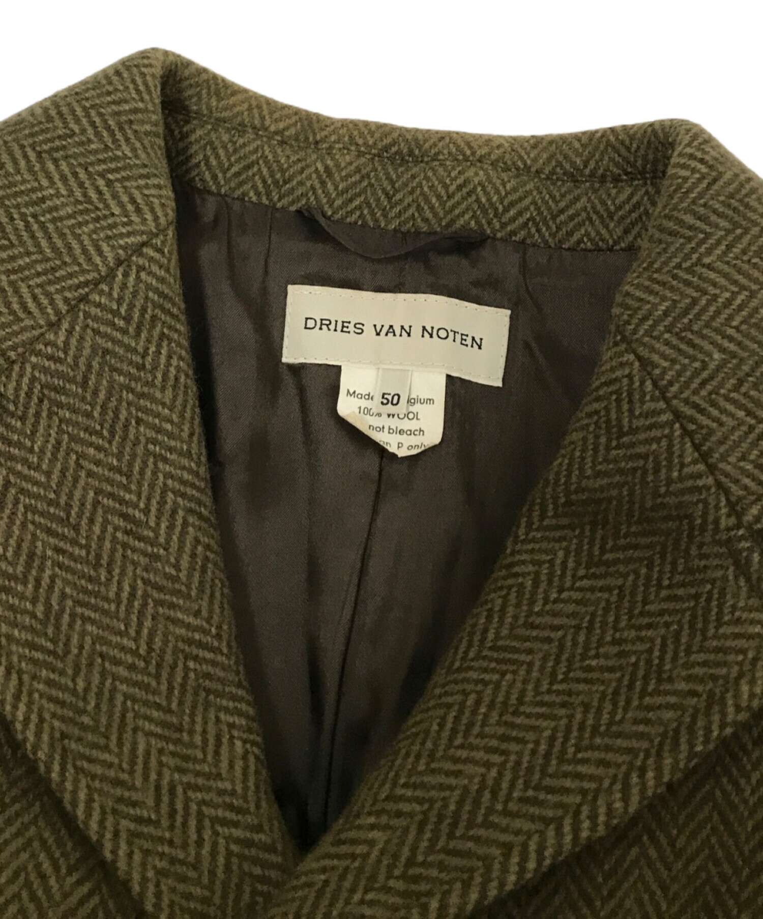 中古・古着通販】DRIES VAN NOTEN (ドリスヴァンノッテン) ヘリンボーンウールコート カーキ サイズ:50｜ブランド・古着通販  トレファク公式【TREFAC FASHION】スマホサイト