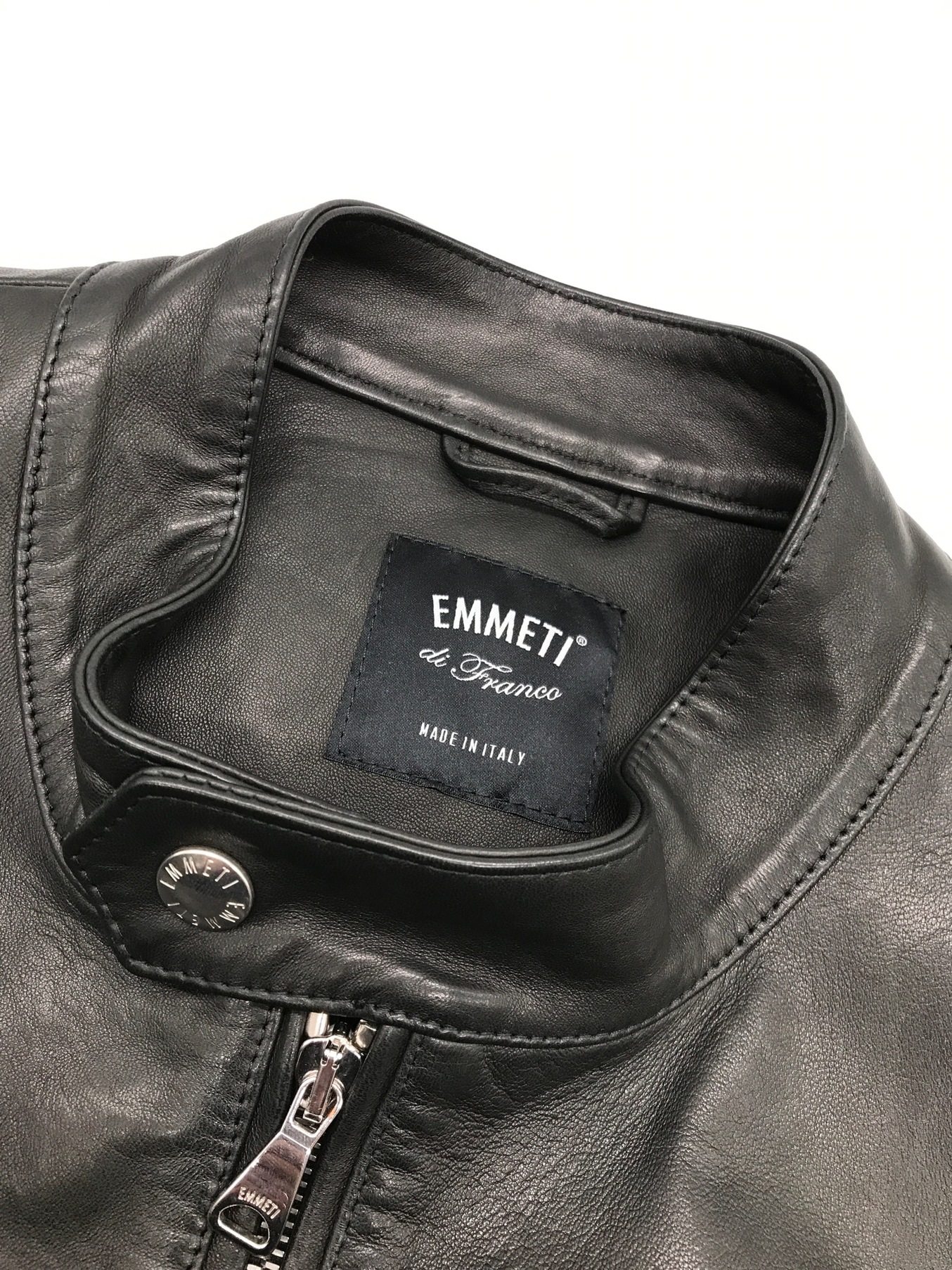 EMMETI (エンメティ) QUENTIN ラムスキン中綿レザーシングルライダースジャケット ブラック サイズ:50