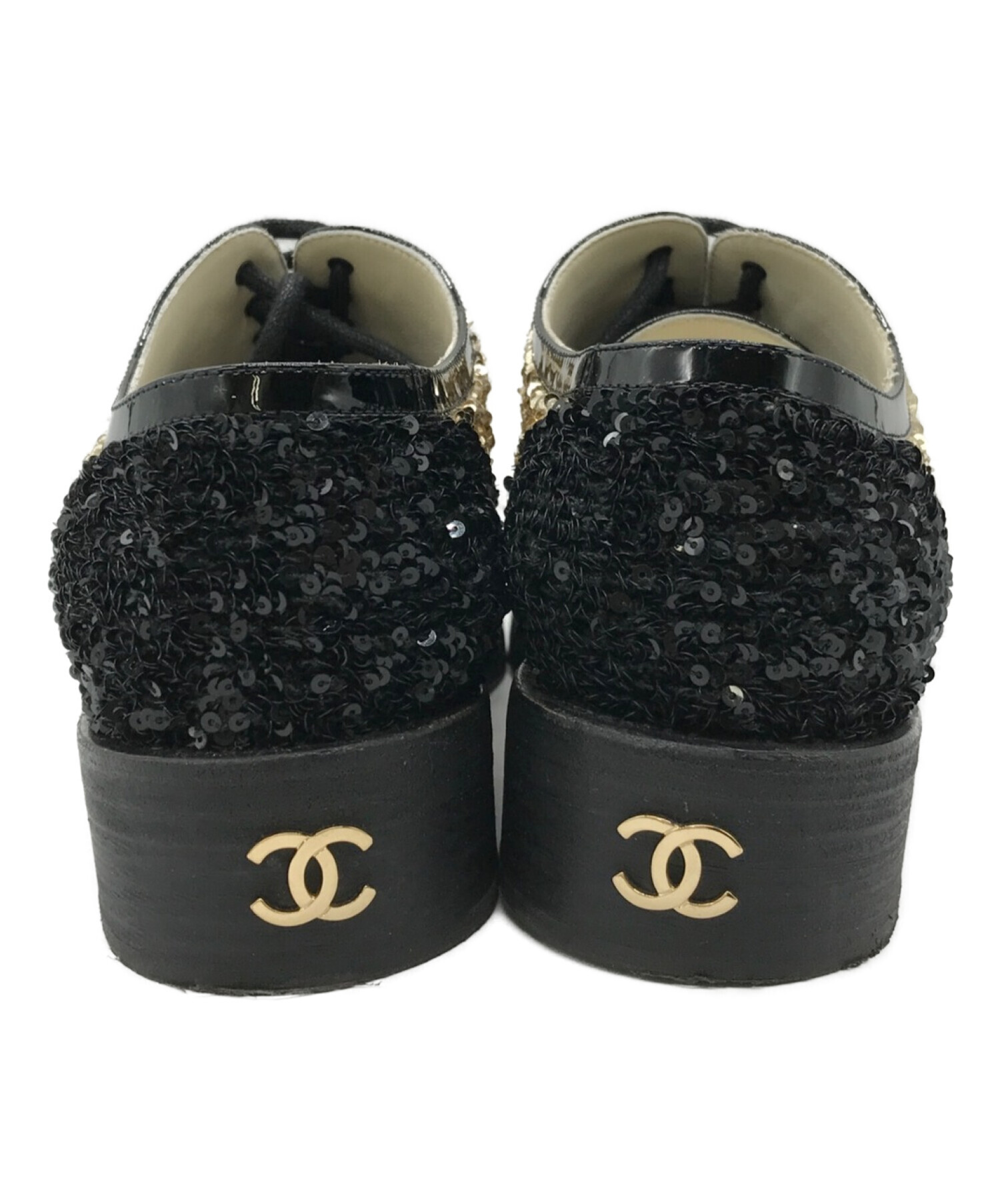 中古・古着通販】CHANEL (シャネル) スパンコールレースアップシューズ