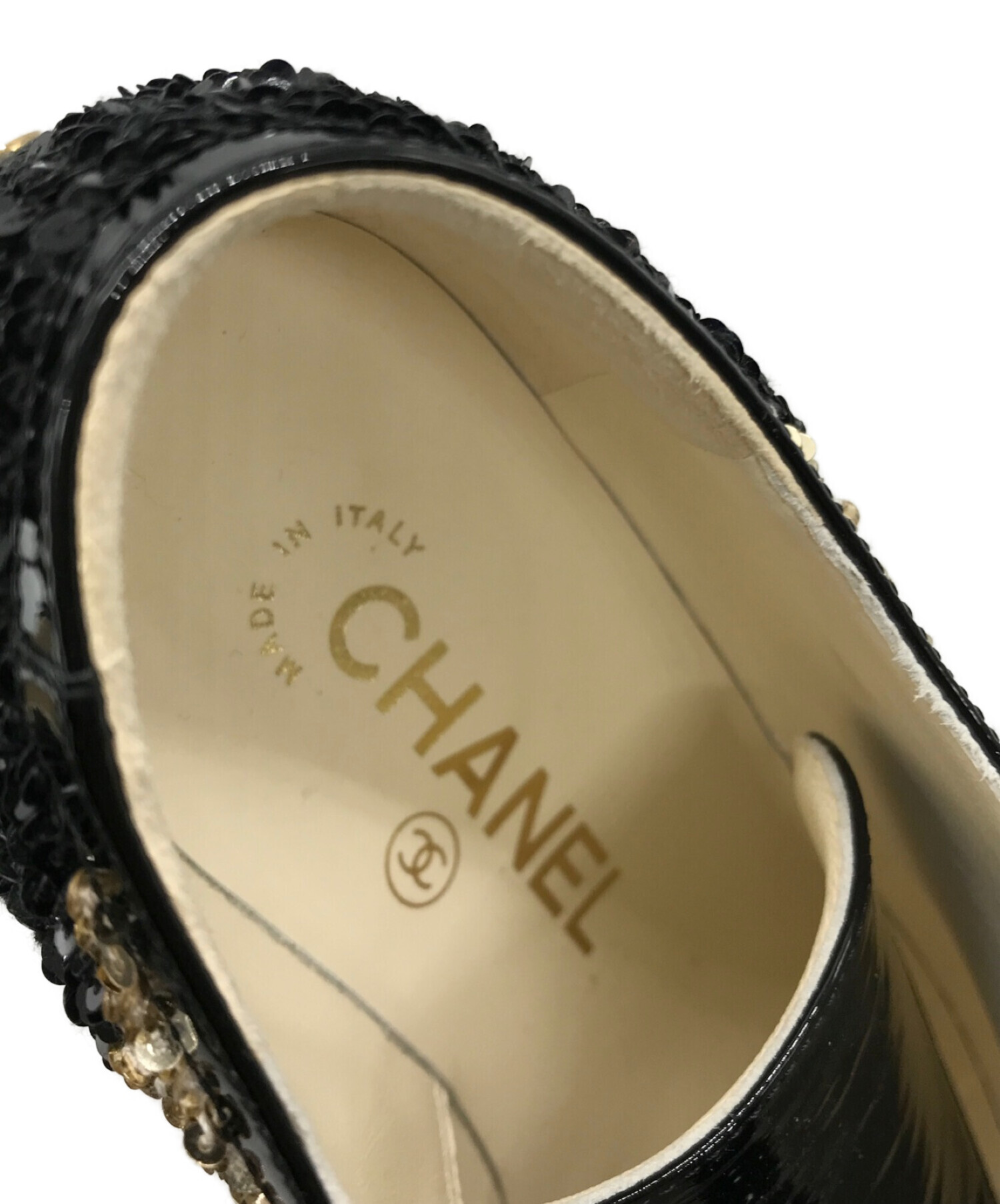 中古・古着通販】CHANEL (シャネル) スパンコールレースアップシューズ