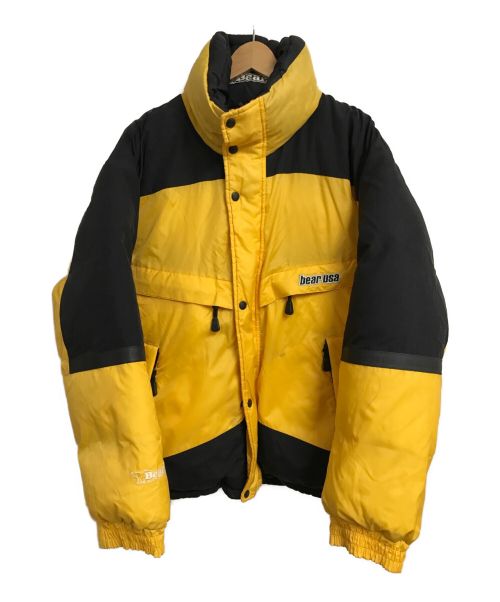 【XL相当】Bear USA ダウンジャケット 刺繍ロゴ リバーシブル 黒 黄色