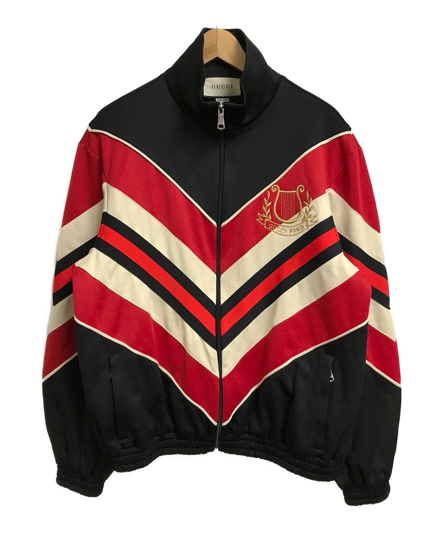 GUCCI (グッチ) ストライプトラックジャケット stripe track jacket ブラック×レッド×ベージュ サイズ:S