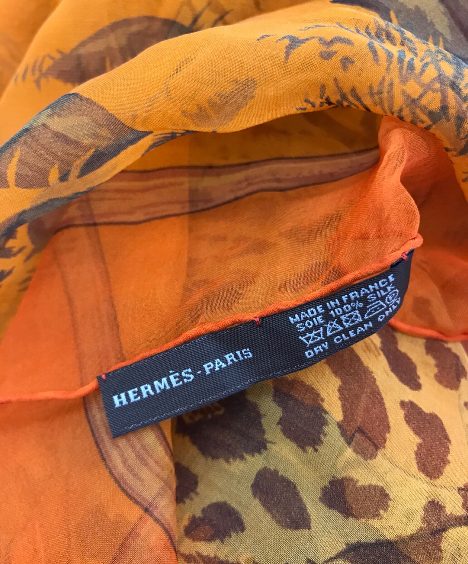 HERMES (エルメス) シルクモスリンロングスカーフ オレンジ