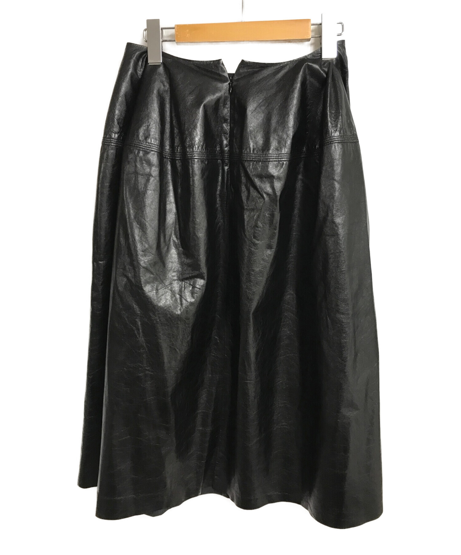CELINE (セリーヌ) レザーフレアスカート ブラック サイズ:36