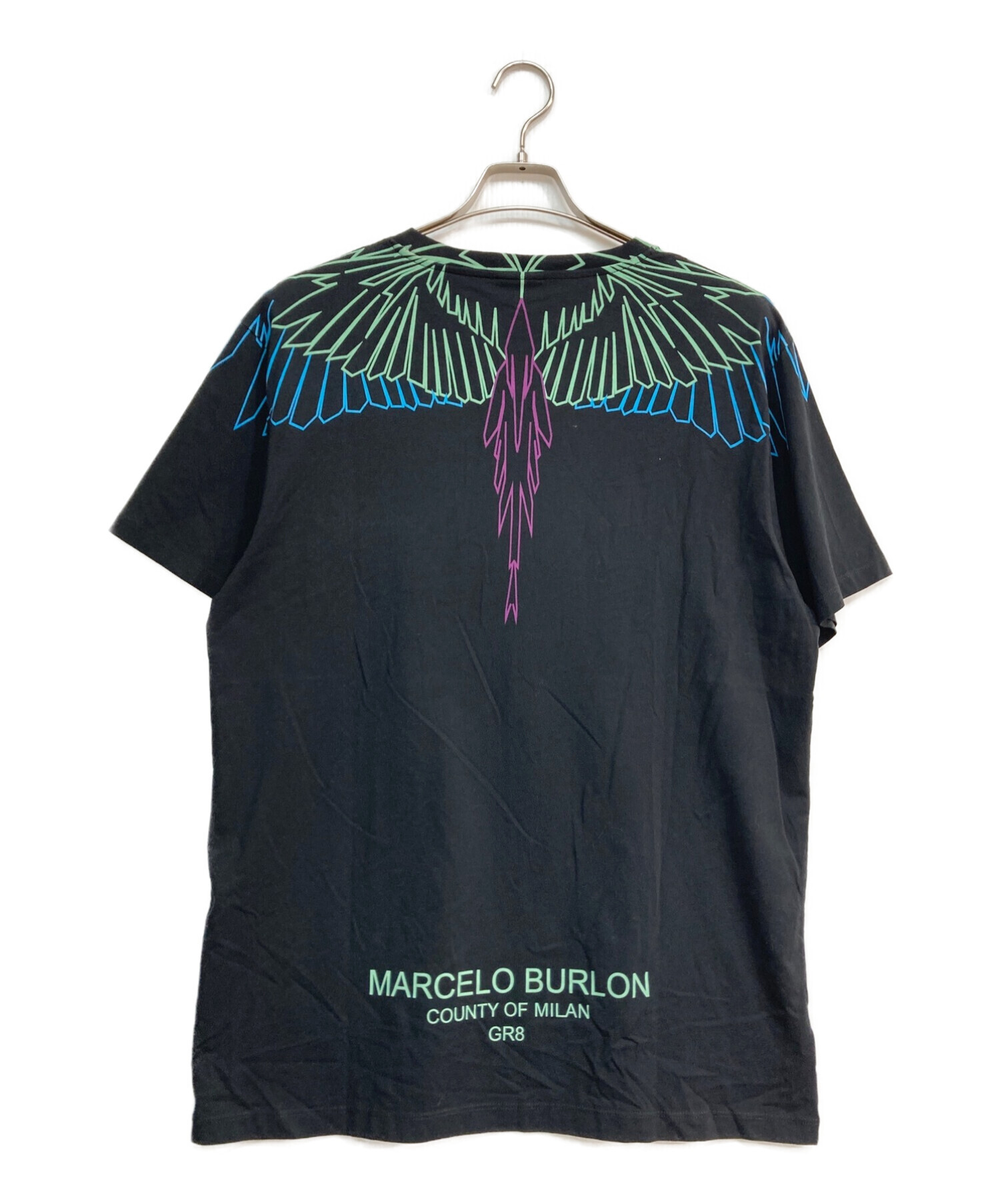MARCELO BURLON (マルセロ バーロン) フェザープリントTシャツ　GR8限定モデル ブラック サイズ:S