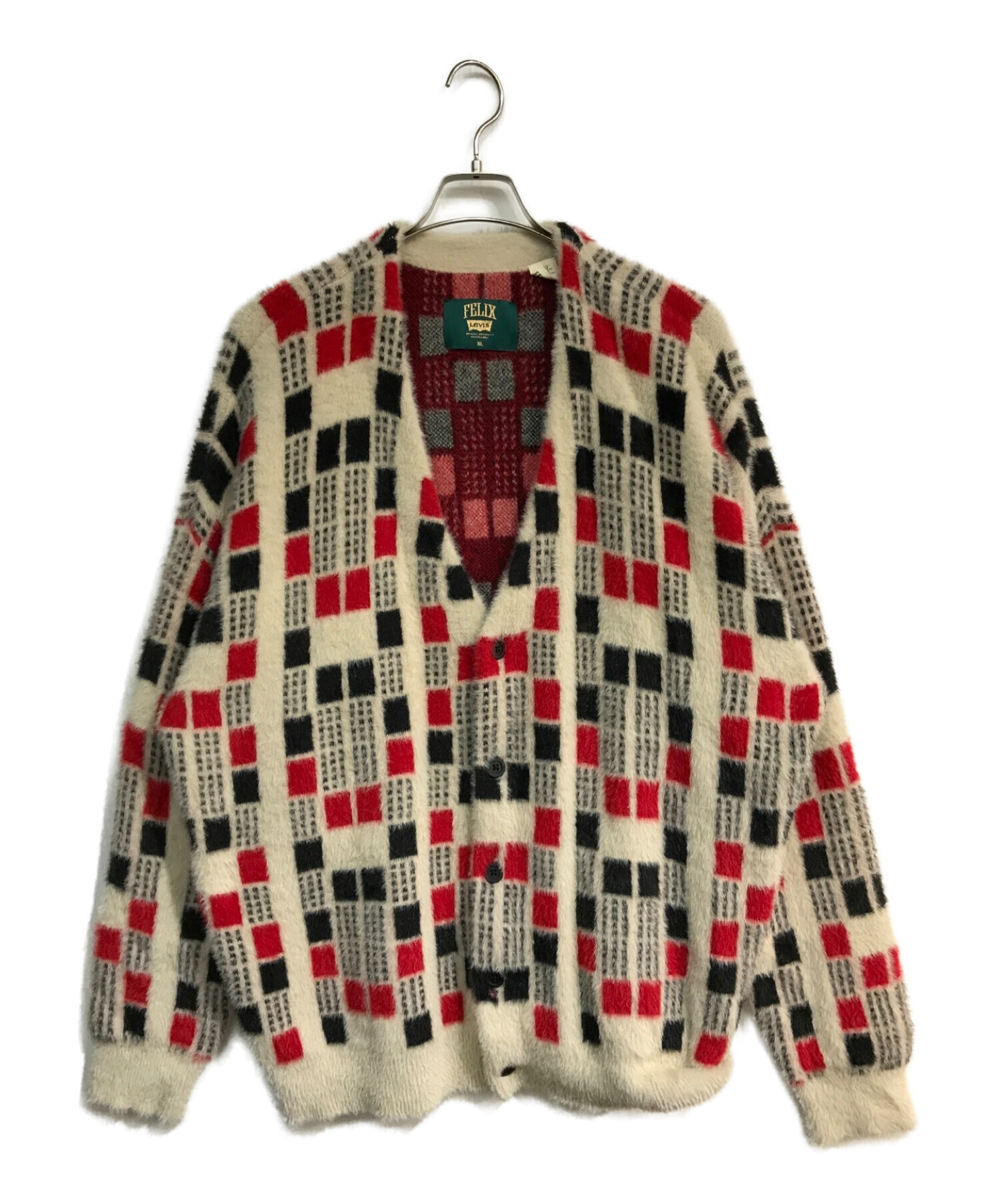 LEVI'S × FELIX (リーバイス × フィリックス) BOXY CARDIGAN　ボクシーカーディガン ベージュ×レッド サイズ:XL