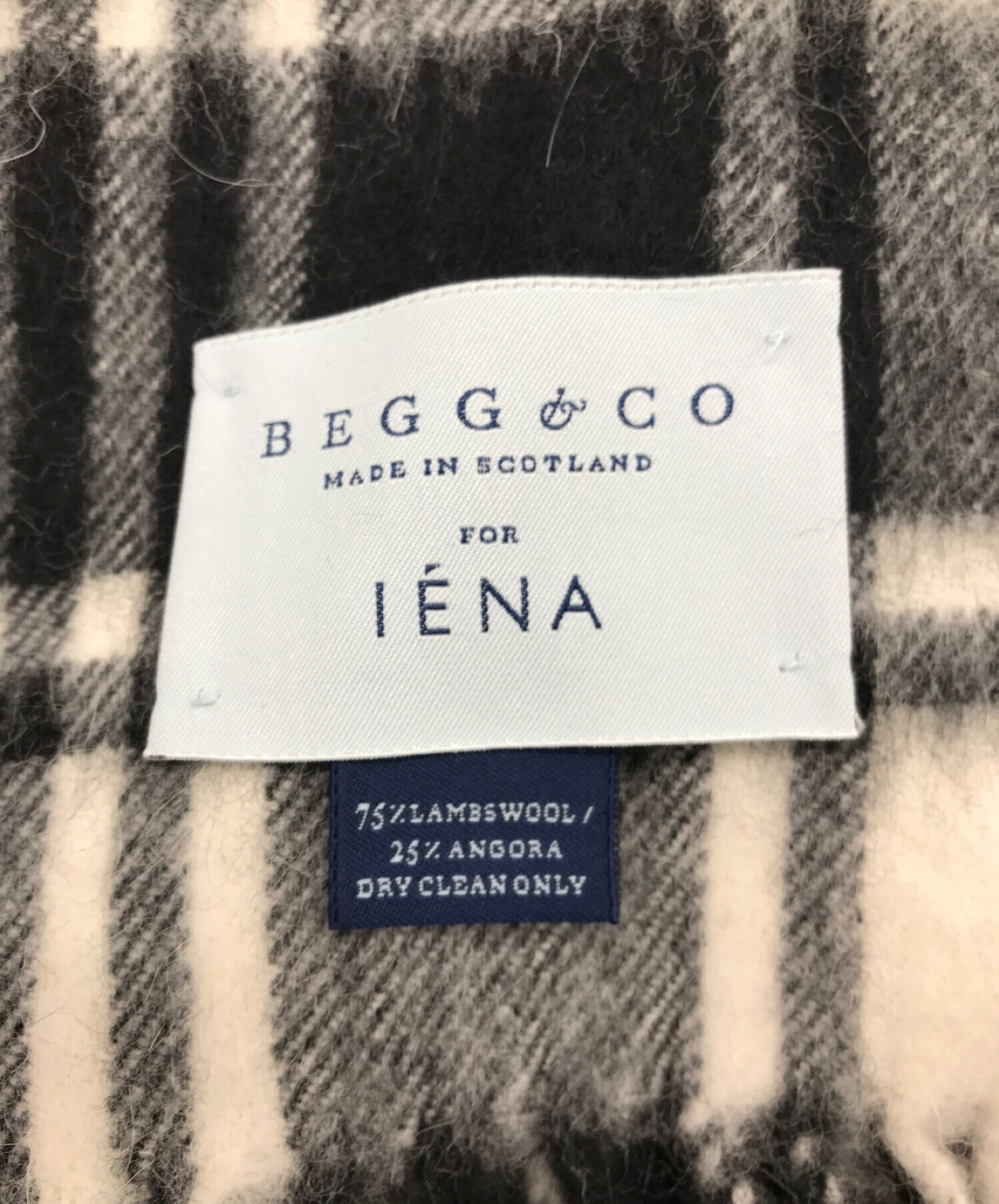 Begg & Co for IENA (ベグアンドコー イエナ) アンゴラ混チェックマフラー ブラック×ホワイト