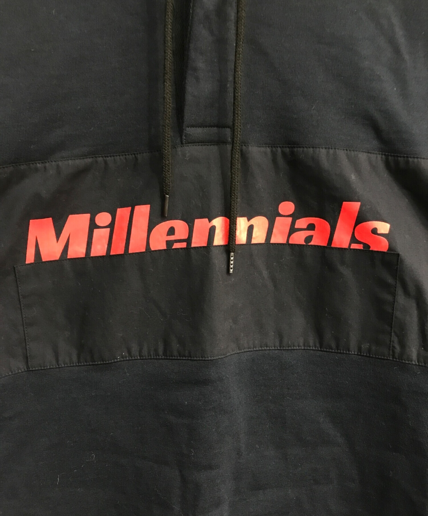 DAIRIKU (ダイリク) “Millennials” Rugby Hoodie ブラック×レッド サイズ:F