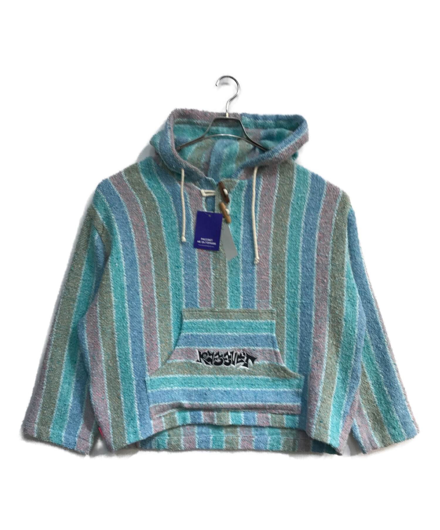 PACCBET (ラスベート) print stripe-woven hoodie ブルー×ピンク サイズ:L 未使用品