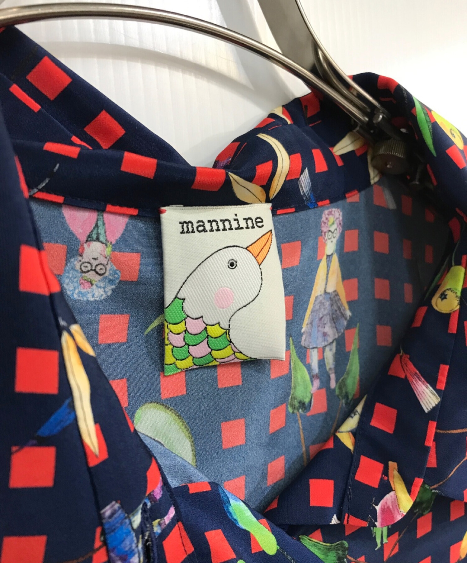 中古・古着通販】mannine (マンナイン) 総柄シャツ ネイビー サイズ:19