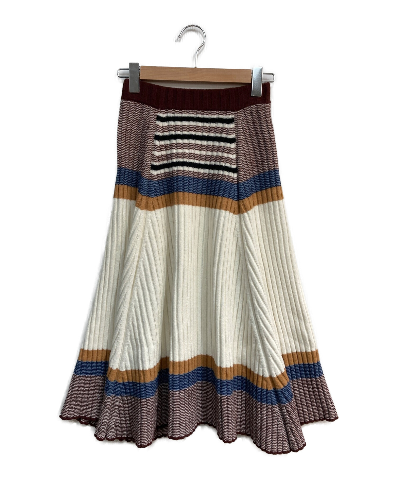 beautiful people (ビューティフルピープル) Stripe Knit Skirt　1845207001 ホワイト×ボルドー サイズ:36