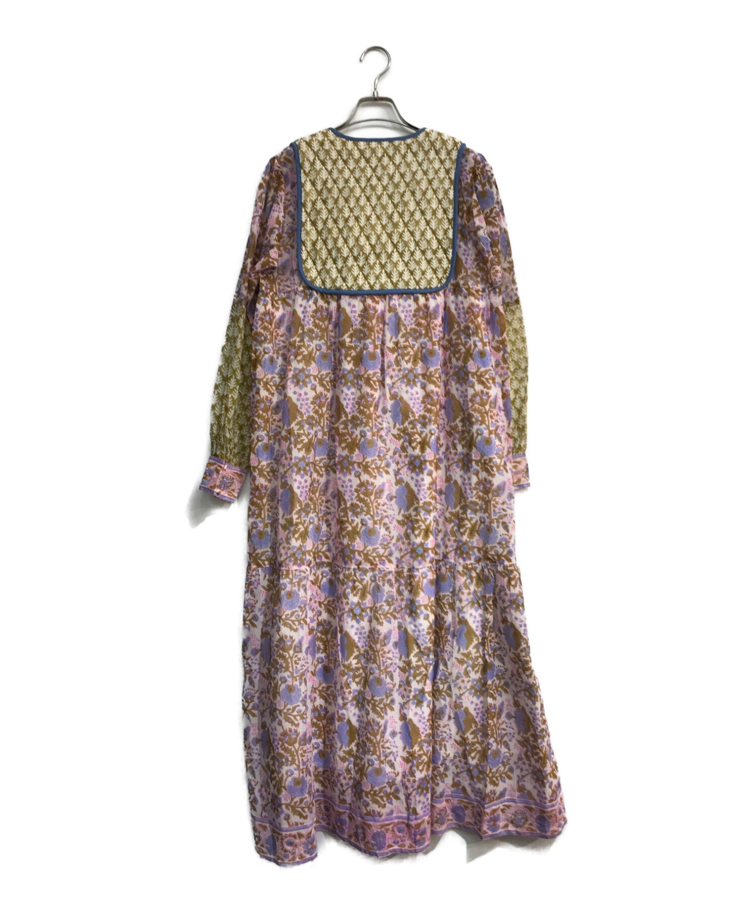 SZ blockprints ×Ron Herman (エスゼット ブロックプリント×ロンハーマン) SILK JODHPUR DRESS  パープル×カーキ サイズ:S