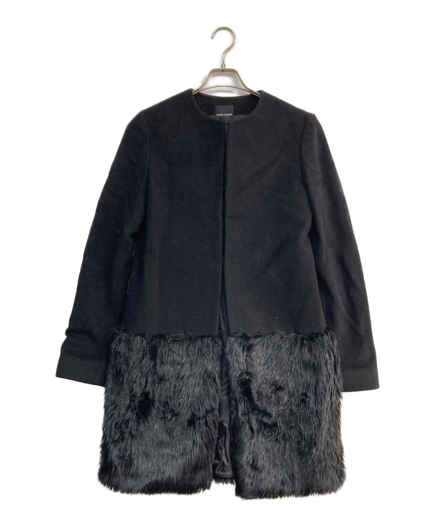 YOKO CHAN (ヨーコチャン) ノーカラーファー切替コート　YCC-415-048　ブラック ブラック サイズ:40着丈はどれくらいでしょうか