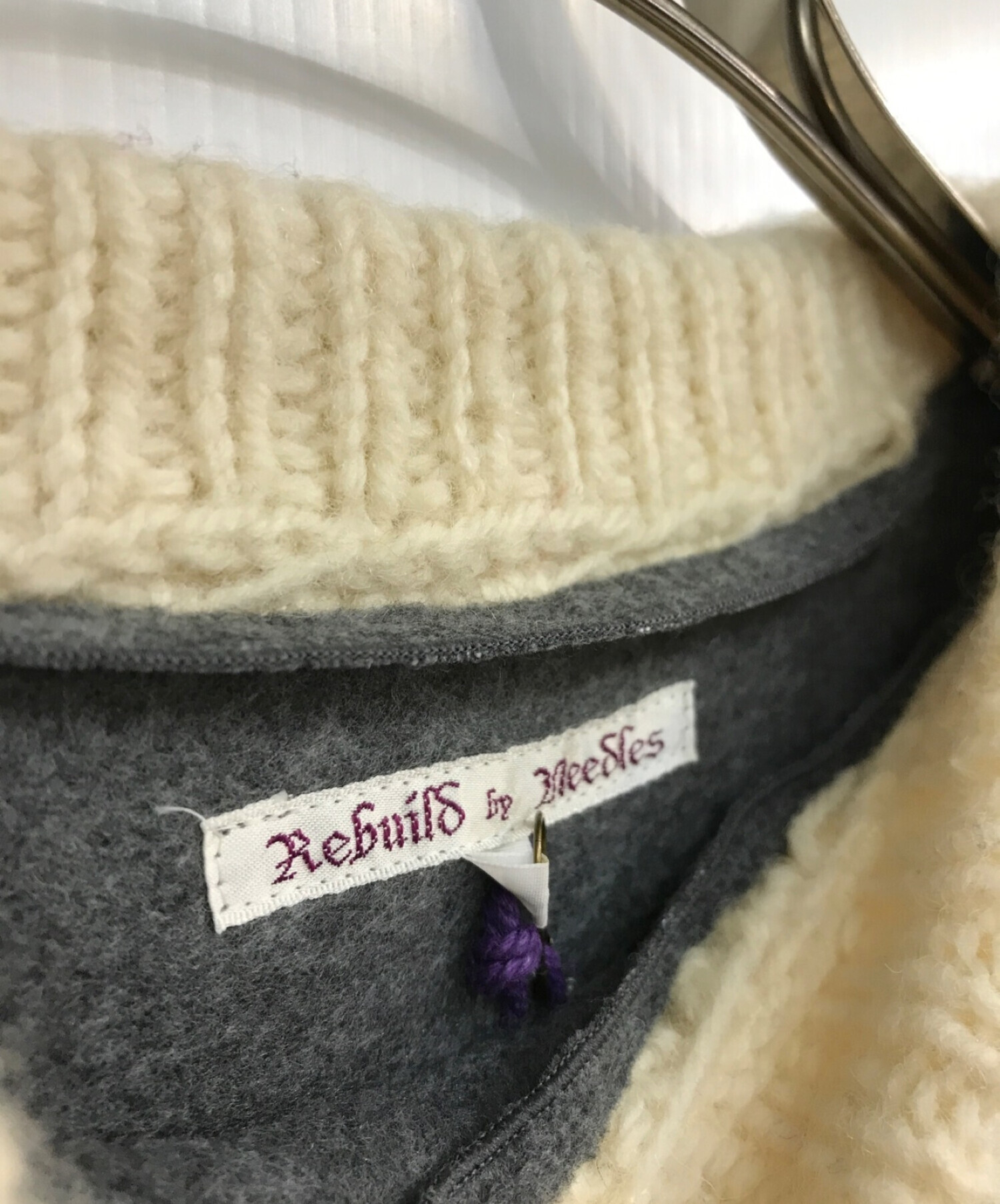 Rebuild by Needles (リビルドバイニードルス) fisherman sweater　フィッシャーマン　セーター ホワイト×グレー  サイズ:S 未使用品