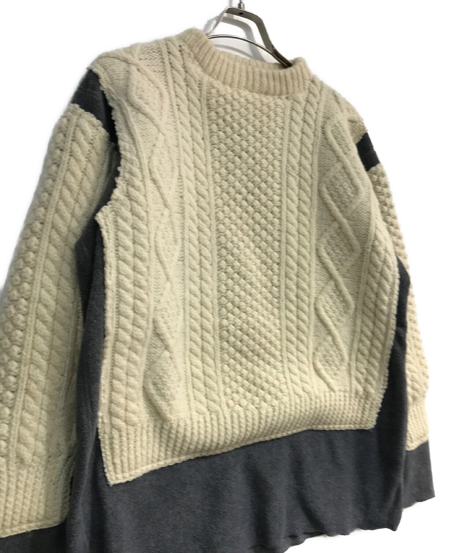 Rebuild by Needles (リビルドバイニードルス) fisherman sweater　フィッシャーマン　セーター ホワイト×グレー  サイズ:S 未使用品