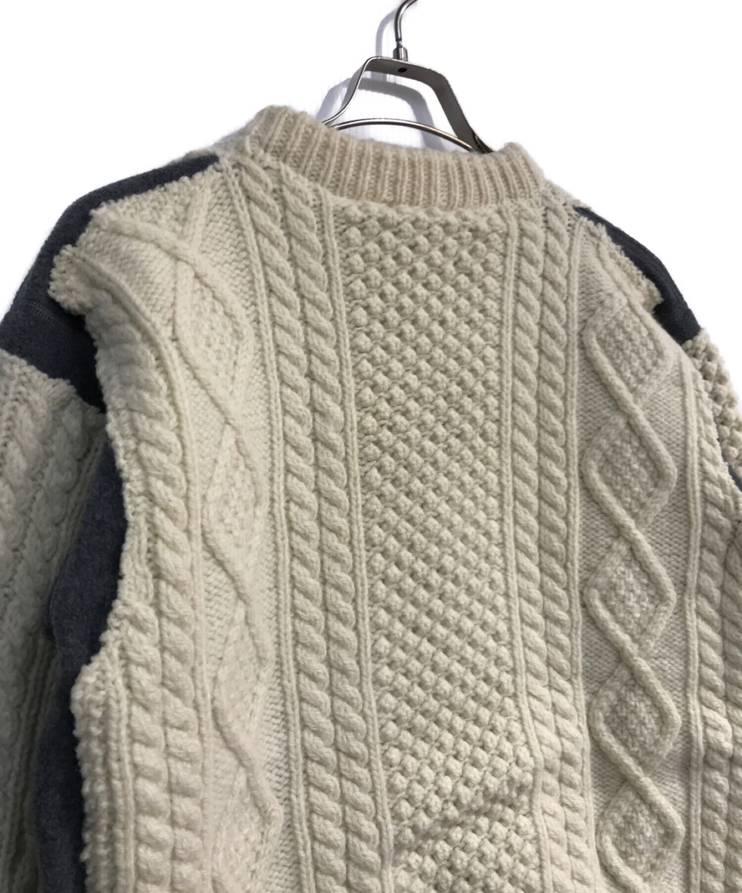 Rebuild by Needles (リビルドバイニードルス) fisherman sweater　フィッシャーマン　セーター ホワイト×グレー  サイズ:S 未使用品