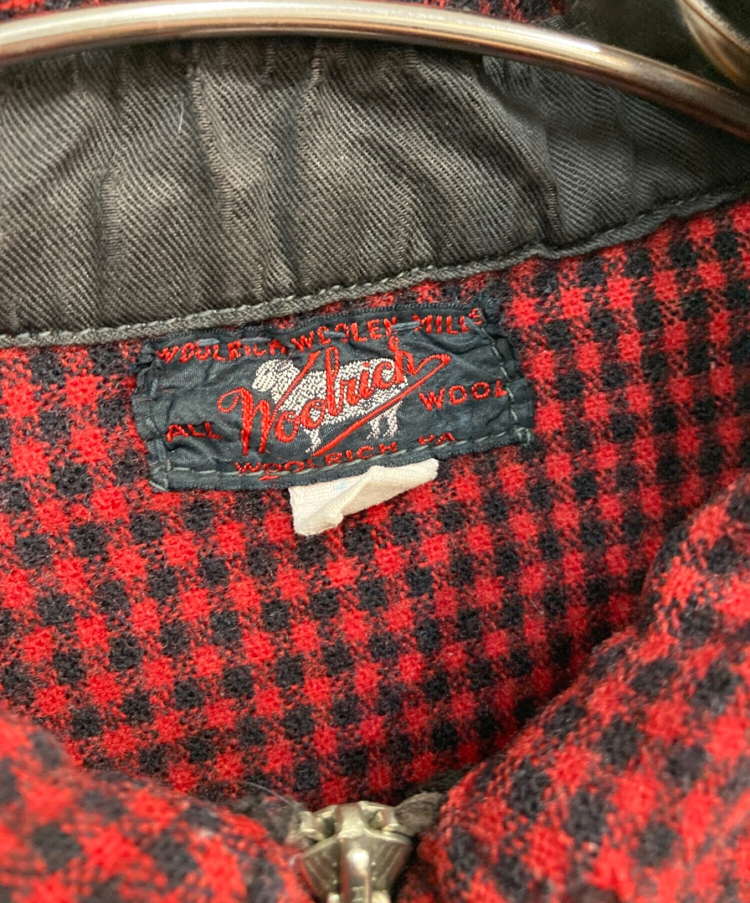 WOOLRICH (ウールリッチ) 40s ハーフジップチェックシャツ TALON ZIP デコベル 筆記体 レジスターマーク無し　猫目ボタン　 シェルボタン レッド×ブラック サイズ:-