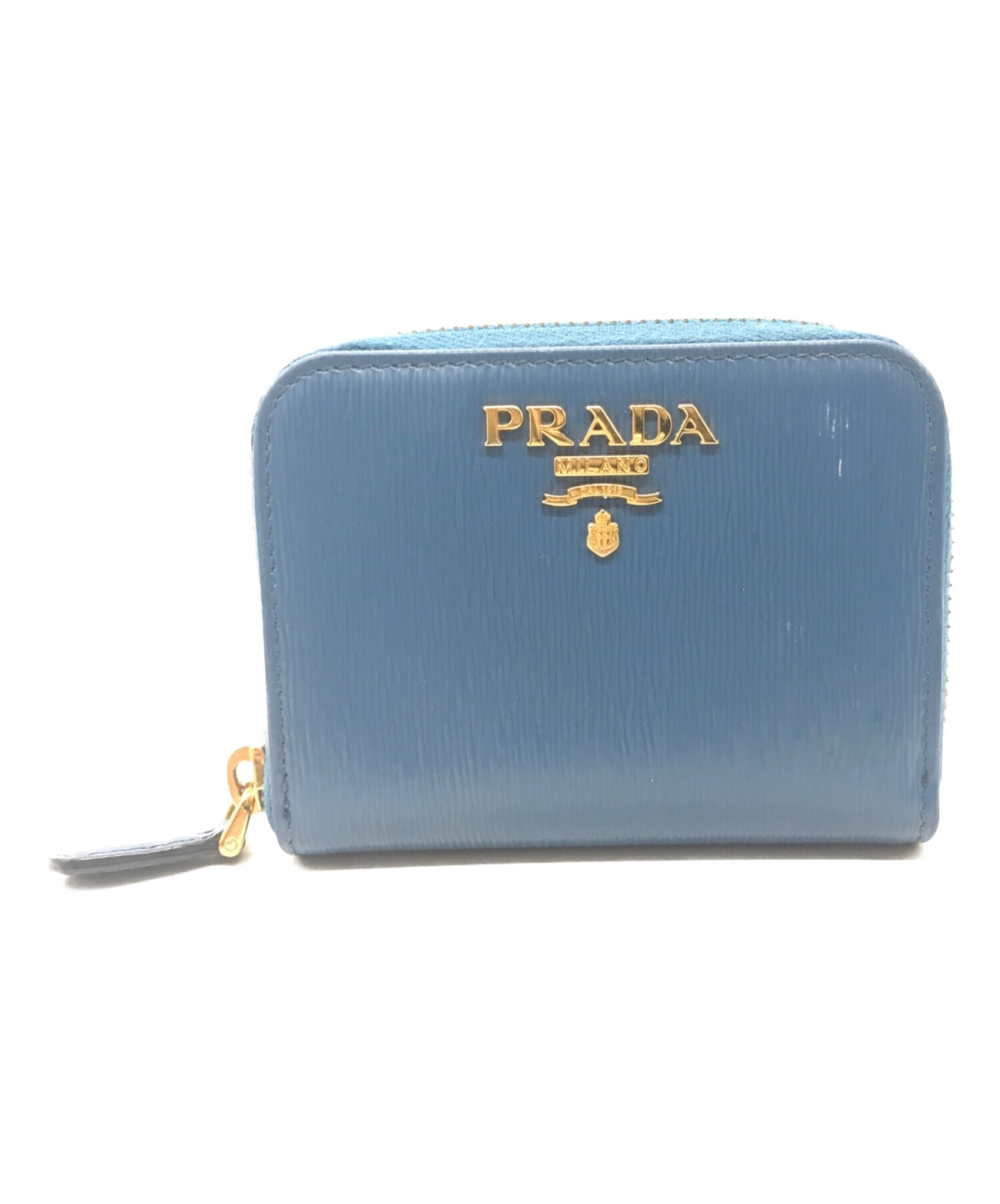 PRADA (プラダ) ラウンドファスナー コインケース　1MM268　 箱・ギャランティカード付　 ブルー