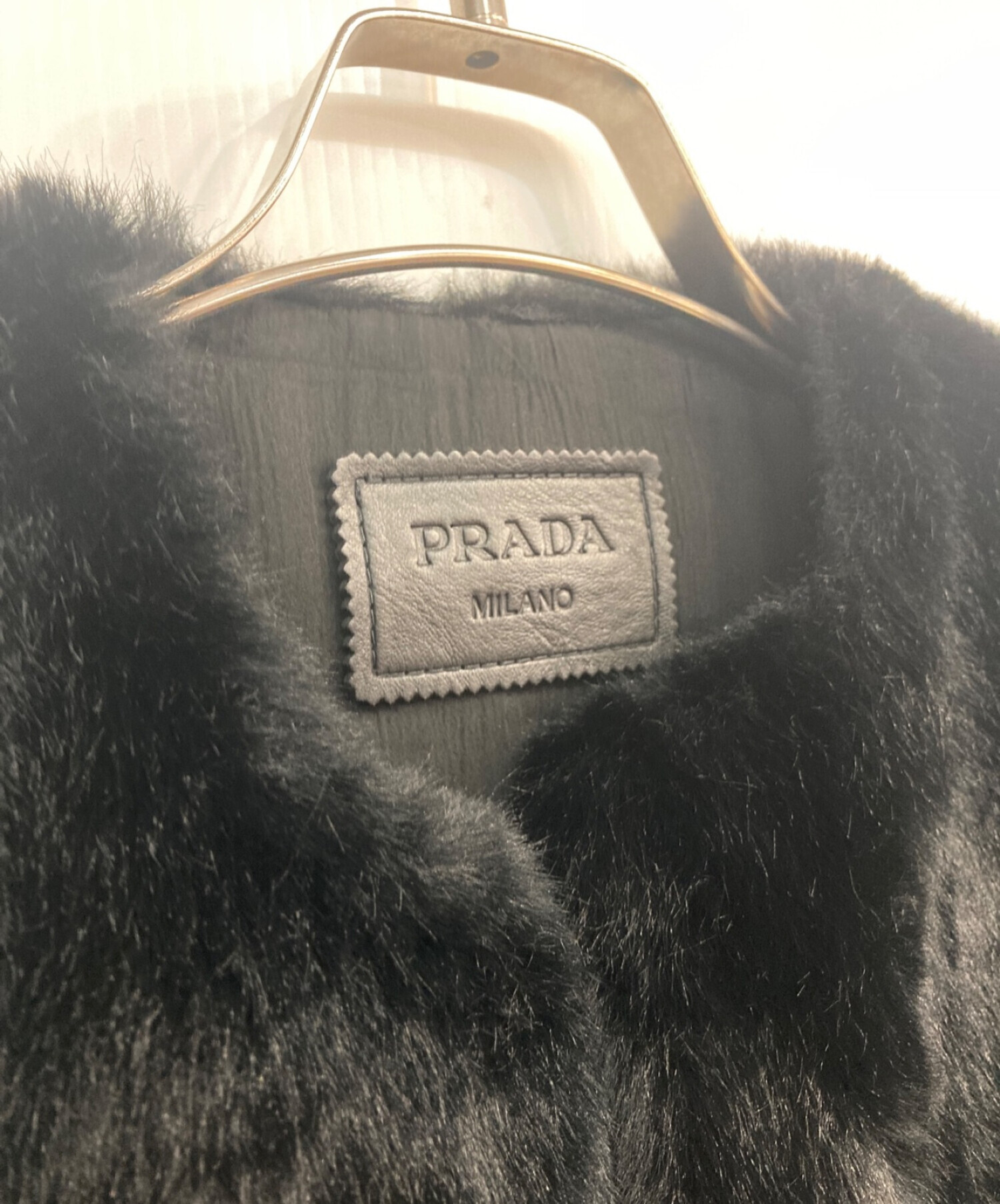 PRADA (プラダ) フェイクファーノーカラージャケット　ブラック ブラック サイズ:36