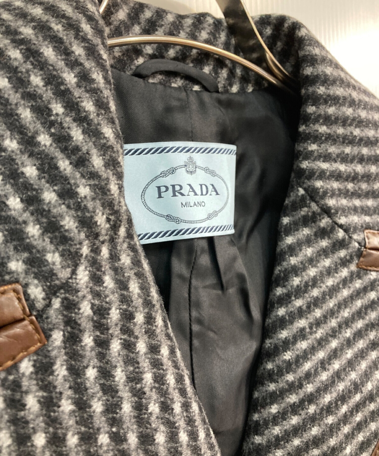 PRADA (プラダ) パイピングウールジャケット　P5555CE S142 517　テーラードジャケット　グレーｘブラウン グレー×ブラウン  サイズ:38