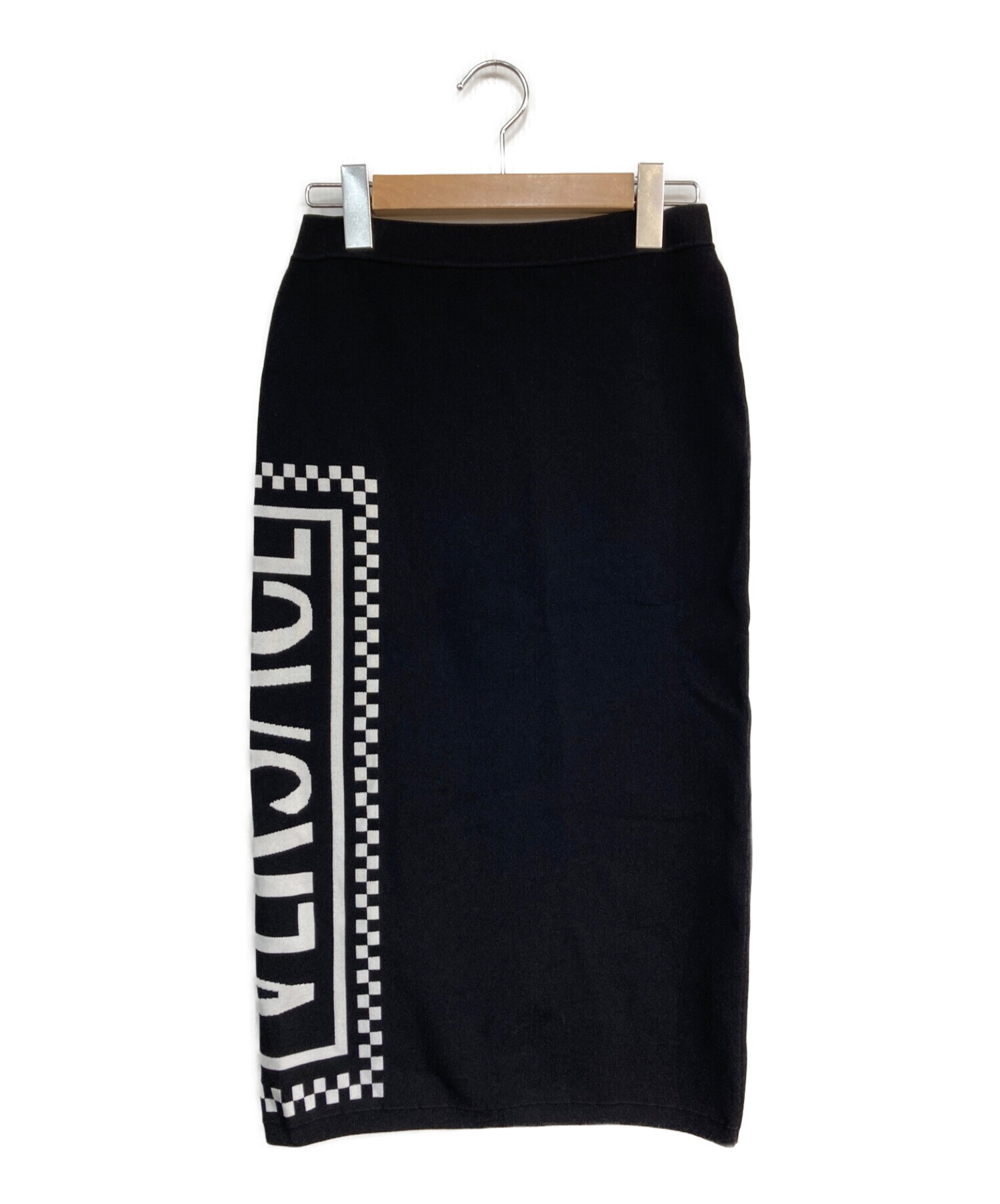 VERSACE (ヴェルサーチ) Logo Knit Midi Skirt　A83291 A229981 A1008　ﾛｺﾞﾆｯﾄｽｶｰﾄ ブラック  サイズ:S 未使用品