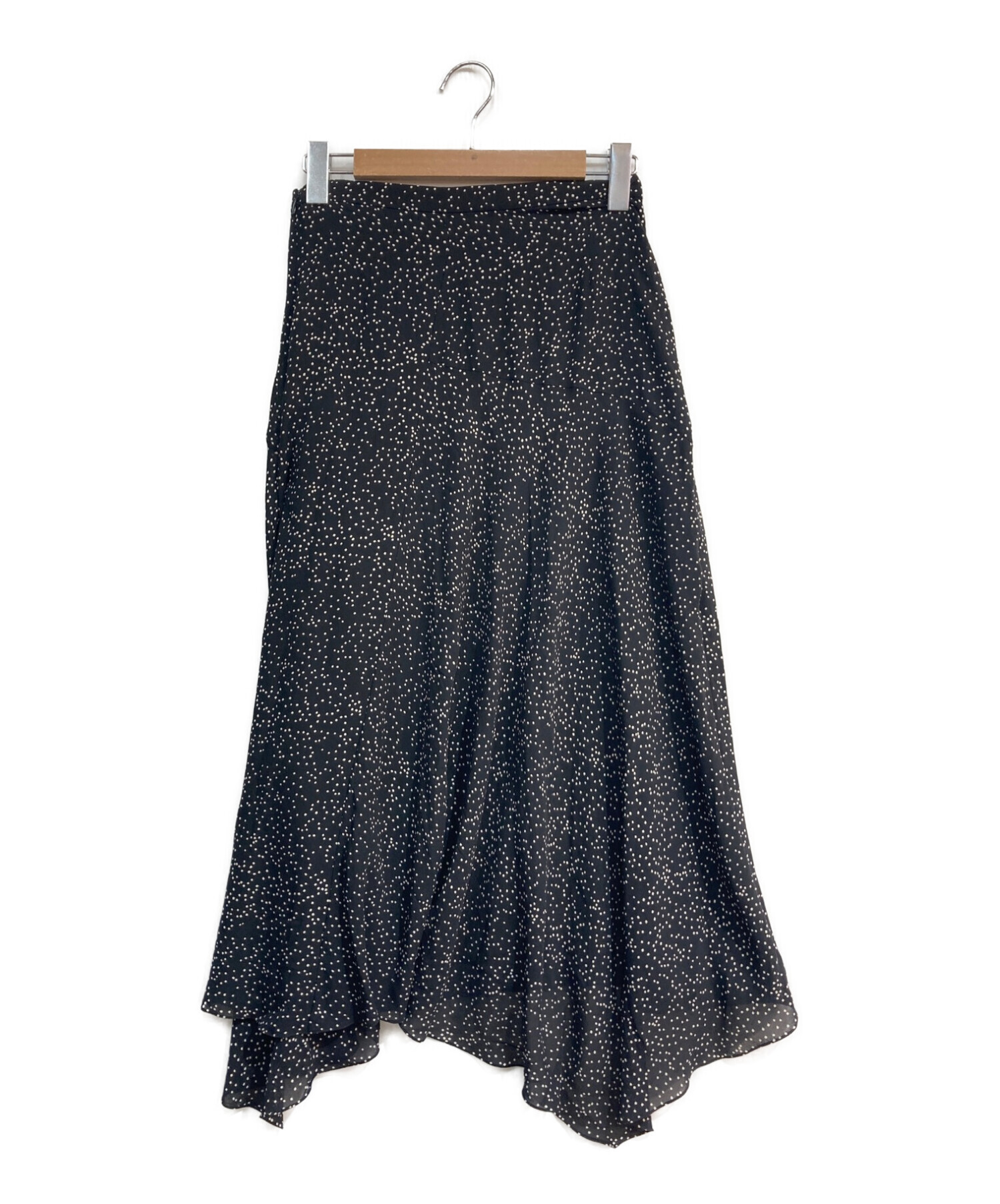 theory (セオリー) SPECKLE.SILK/DRAPE.MAXI.SKT　ドット柄アシンメトリー ロングスカート 0307305 ドット柄　 ブラック ブラック サイズ:S