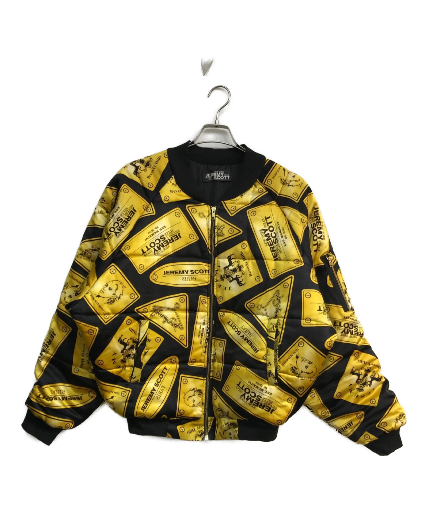 JEREMY SCOTT (ジェレミースコット) 総柄中綿ジャケット　USA製　ゴールドプレート　ブラック×イエロー イエロー サイズ:-