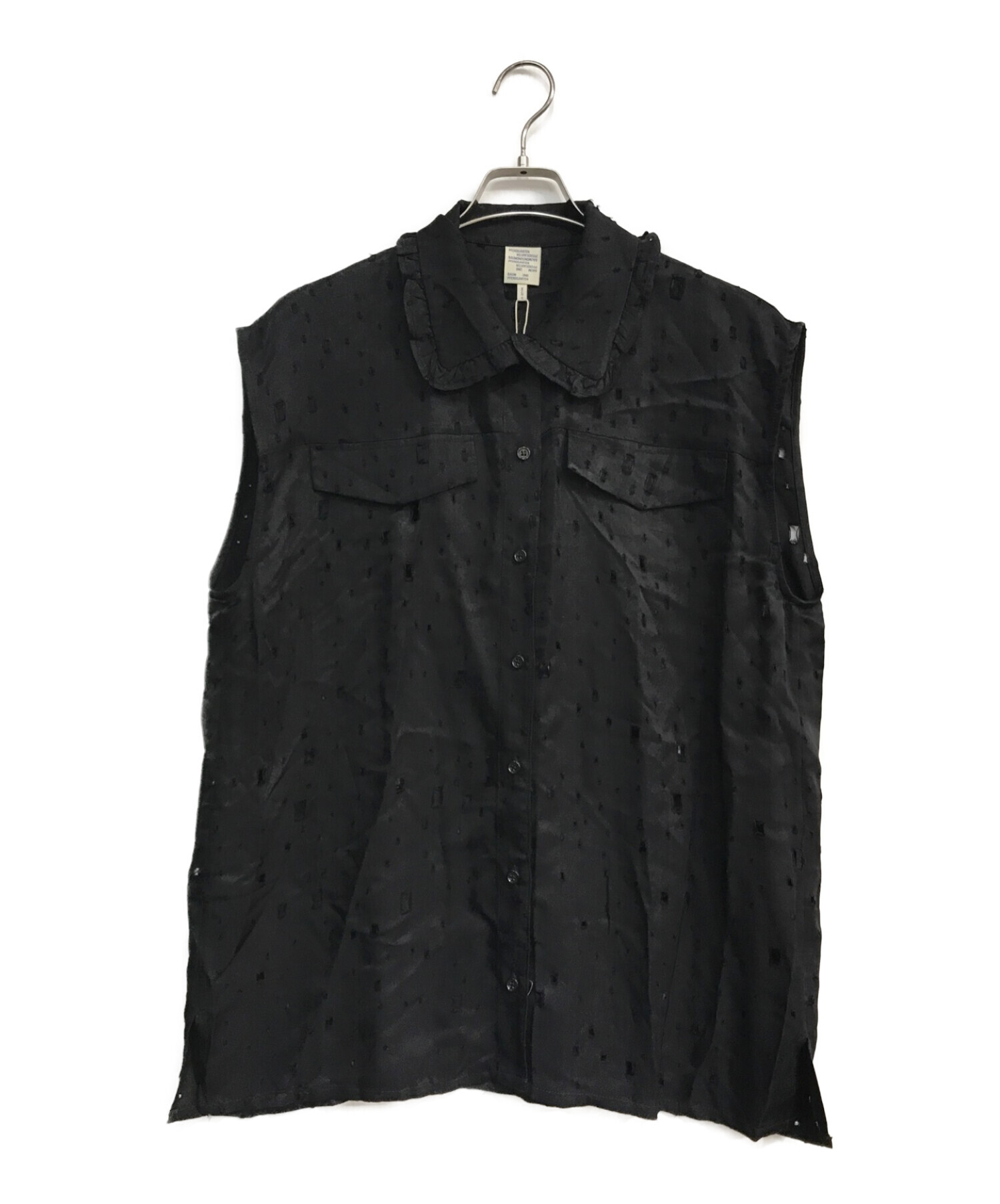 BAUM UND PFERDGARTEN (バウムウンドヘルガーデン) フリルカラーレーヨンノースリーブシャツ　ブラック ブラック サイズ:38  未使用品