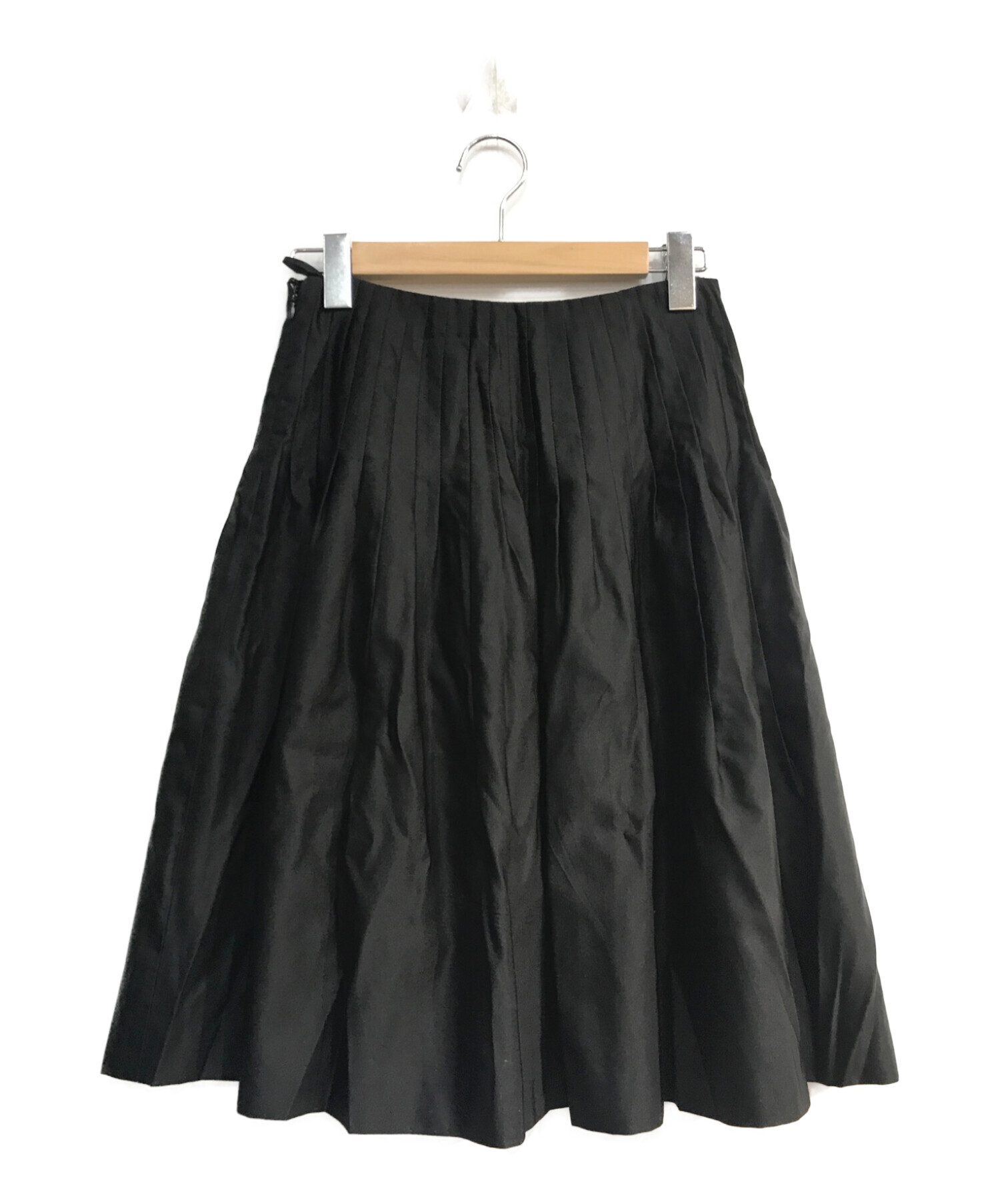 PRADA (プラダ) ミディプリーツスカート　ブラック　シルク混 ブラック サイズ:38
