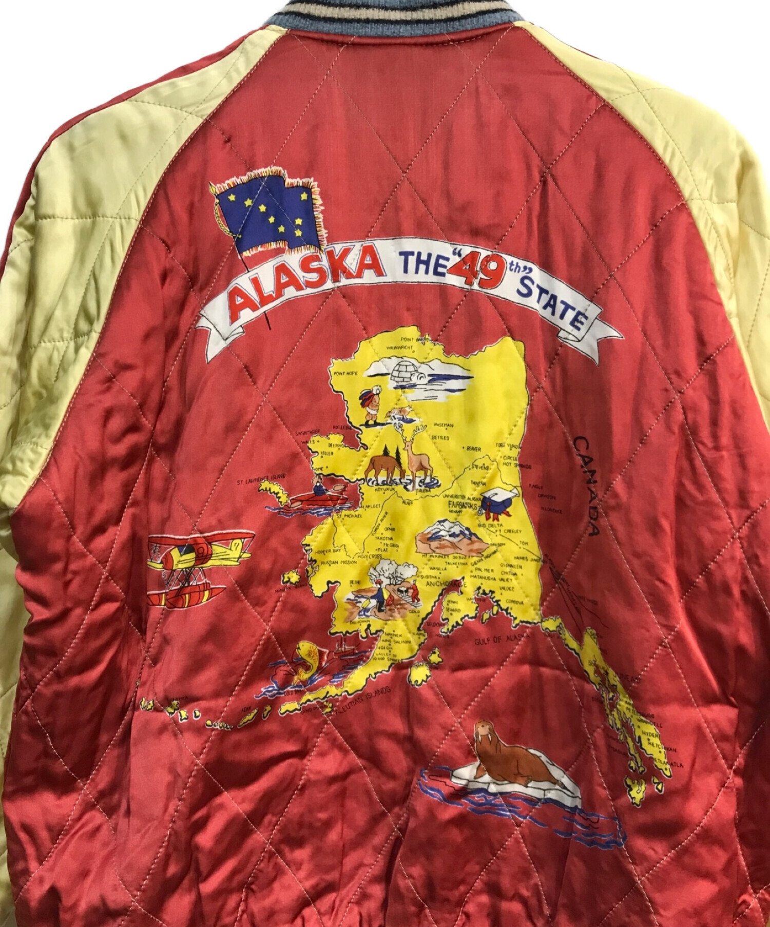 東洋エンタープライズ (トウヨウエンタープライズ) 別珍スペシャルスカジャン　TT12679　港商 SPECIAL EDITION　ESKIMO  BOY×MAP OF ALASKA　スーベニアジャケット ブラック×レッド サイズ:大