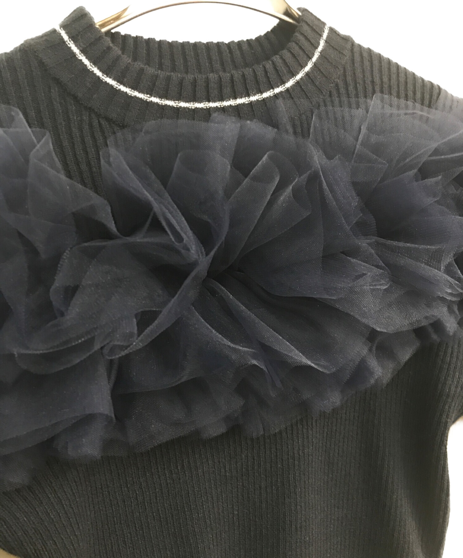 Bibiy. (ビビィ) GISELLE TULLE KNIT　B31-KN021NVF　フリル装飾　半袖ニット　ネイビー ネイビー サイズ:Free