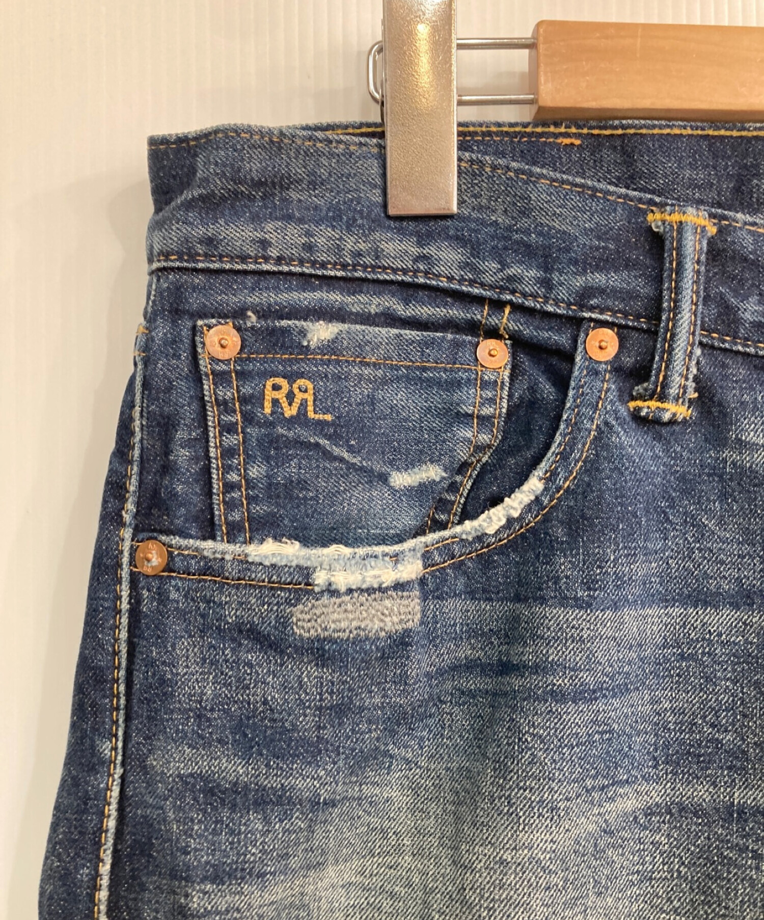 RRL (ダブルアールエル) ダメージデニムパンツ　インディゴ　USA製 インディゴ サイズ:33×32