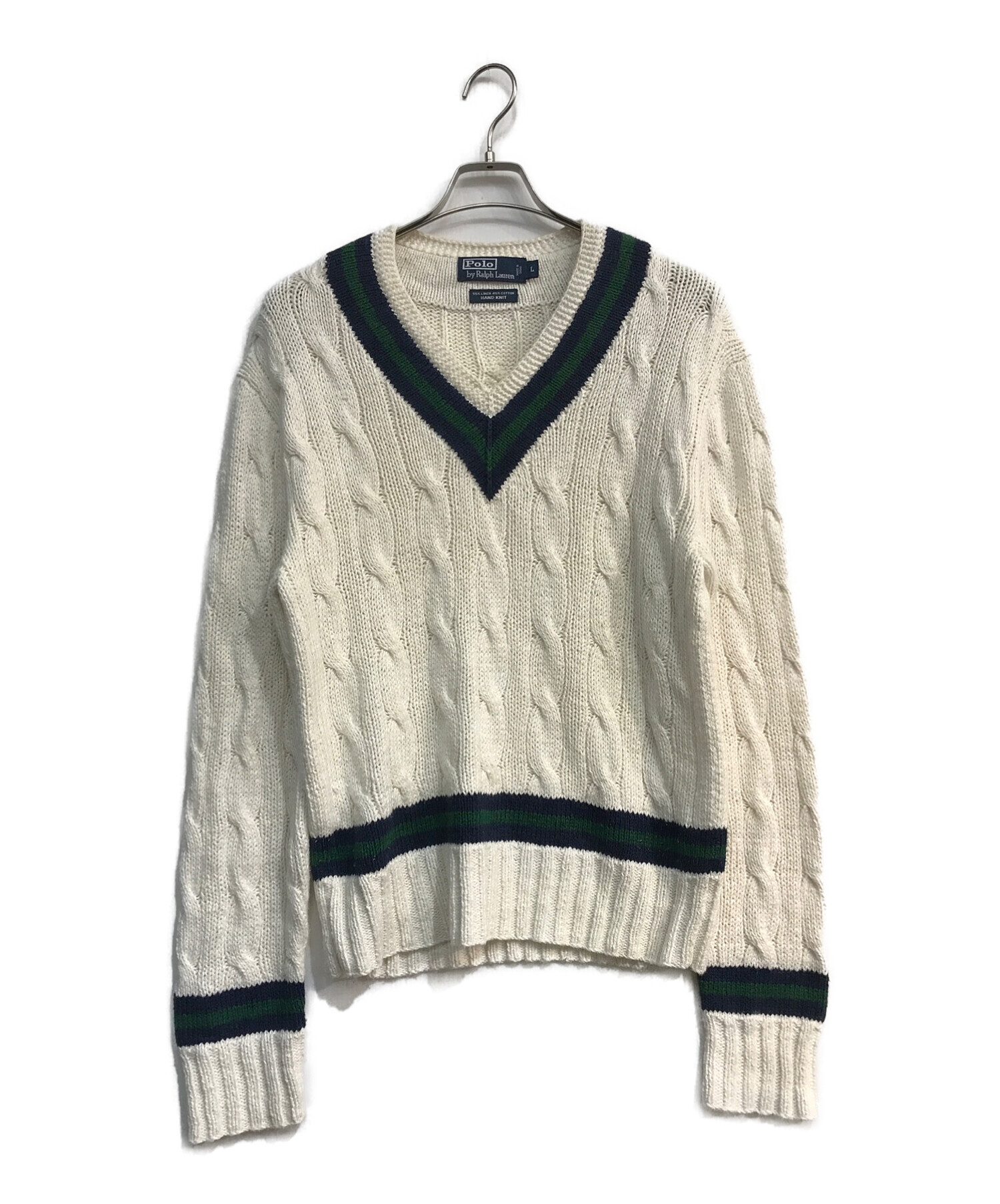 POLO RALPH LAUREN (ポロ・ラルフローレン) チルデンニット　HAND KNIT　 ホワイト サイズ:L