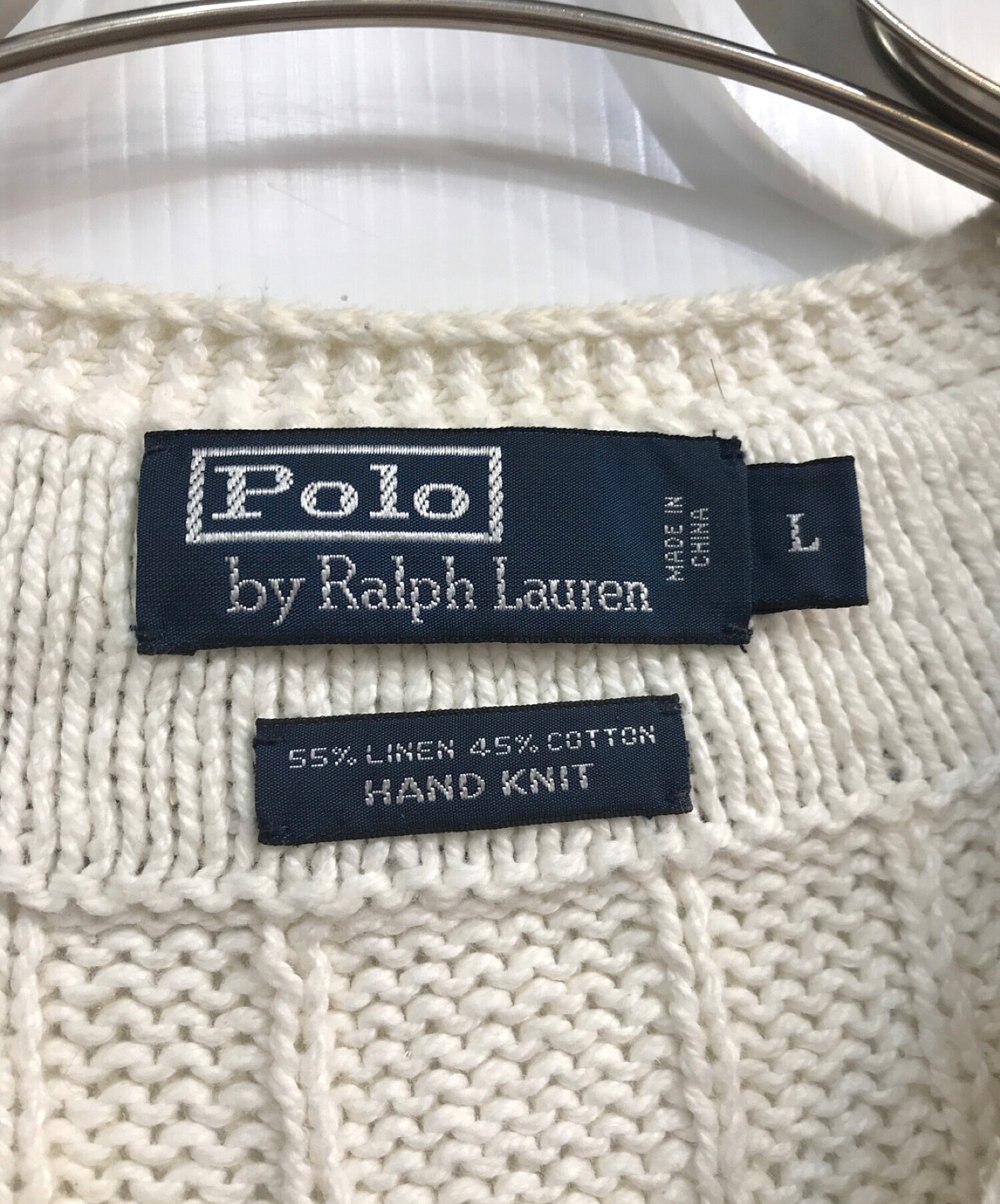 POLO RALPH LAUREN (ポロ・ラルフローレン) チルデンニット　HAND KNIT　 ホワイト サイズ:L