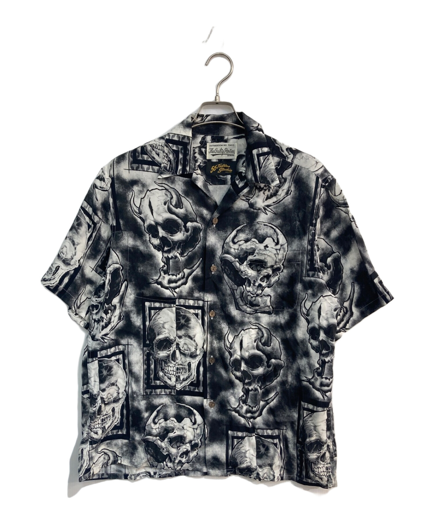 WACKO MARIA (ワコマリア) 56 TATTOO STUDIO (56 タトゥースタジオ) HAWAIIAN SHIRT S/S　 オープンカラーシャツ　スカル グレー サイズ:M