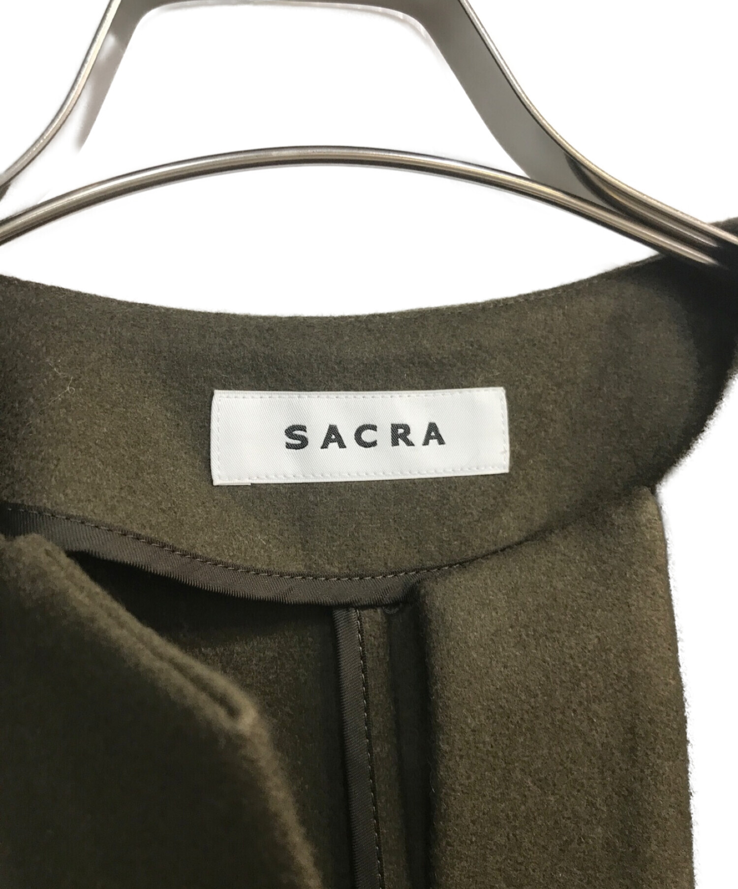 SACRA (サクラ) ハイカウント メルトンワンピース　123512041 オリーブ サイズ:M 未使用品