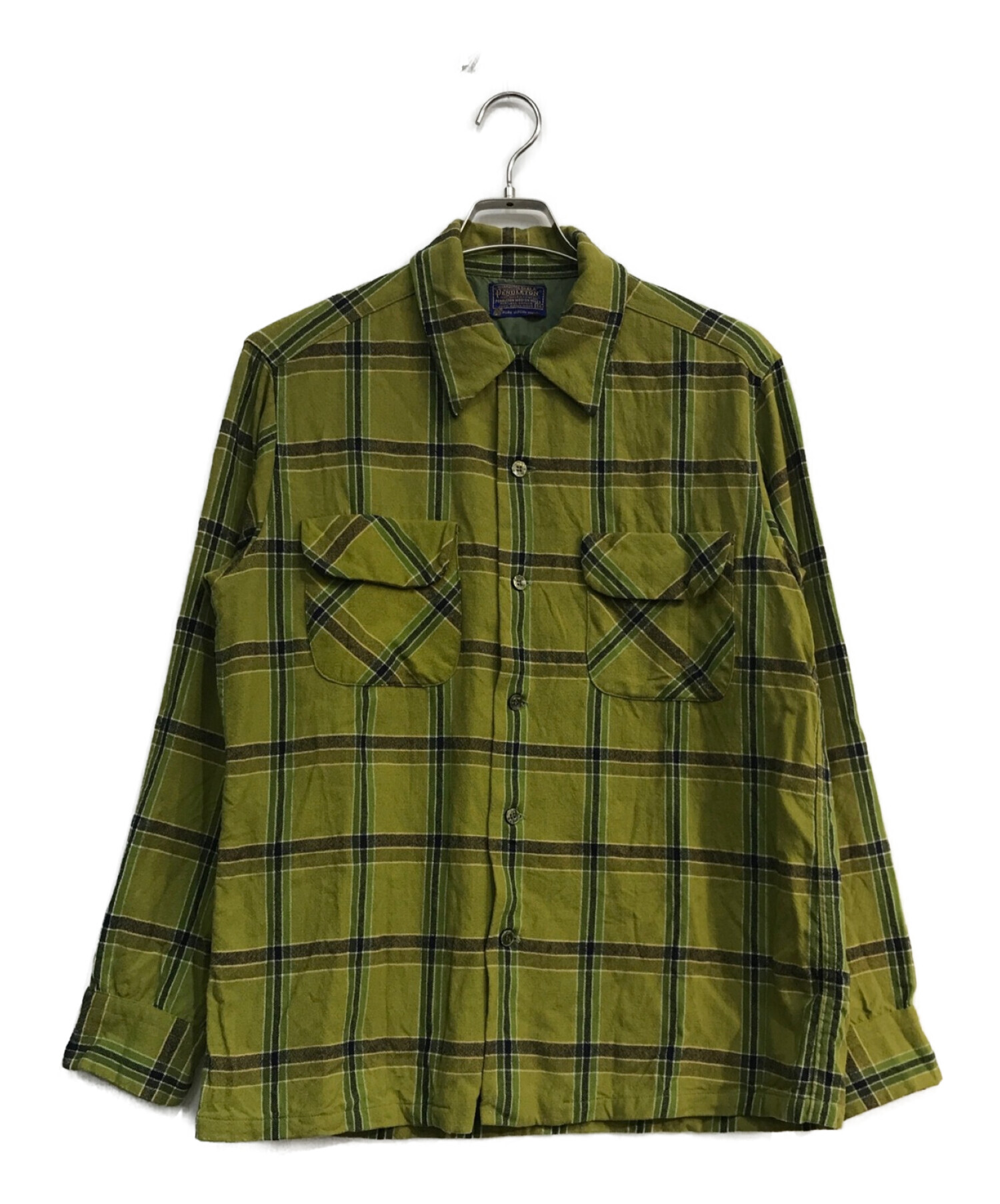 PENDLETON (ペンドルトン) オープンカラーシャツ　ウールチェックシャツ　60s ライトグリーン サイズ:M