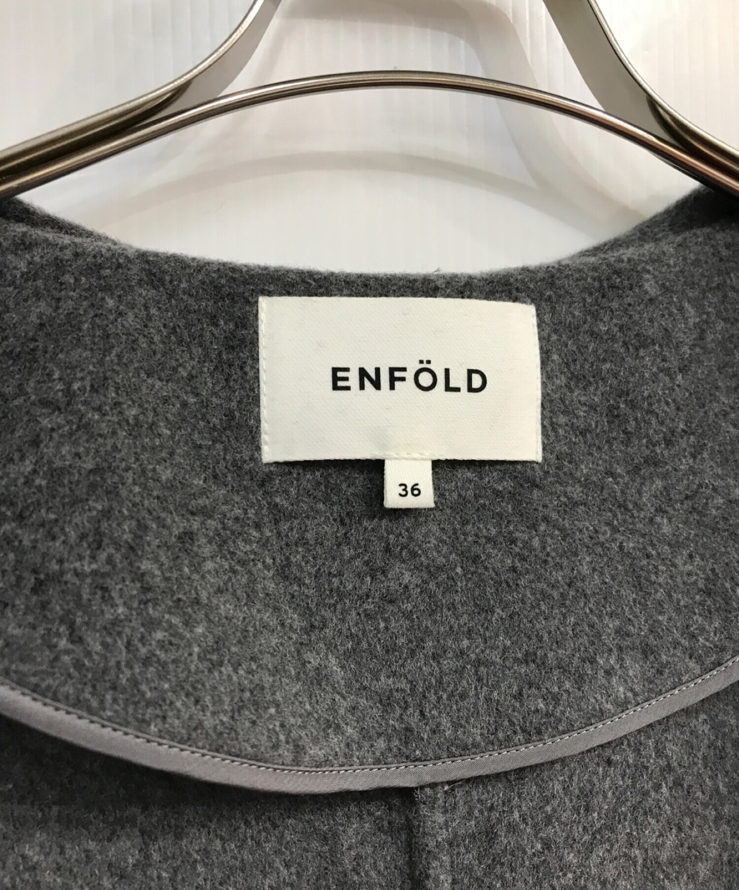 ENFOLD (エンフォルド) ダブルフェイスフードリバーコート　3009A130-1350 グレー サイズ:36